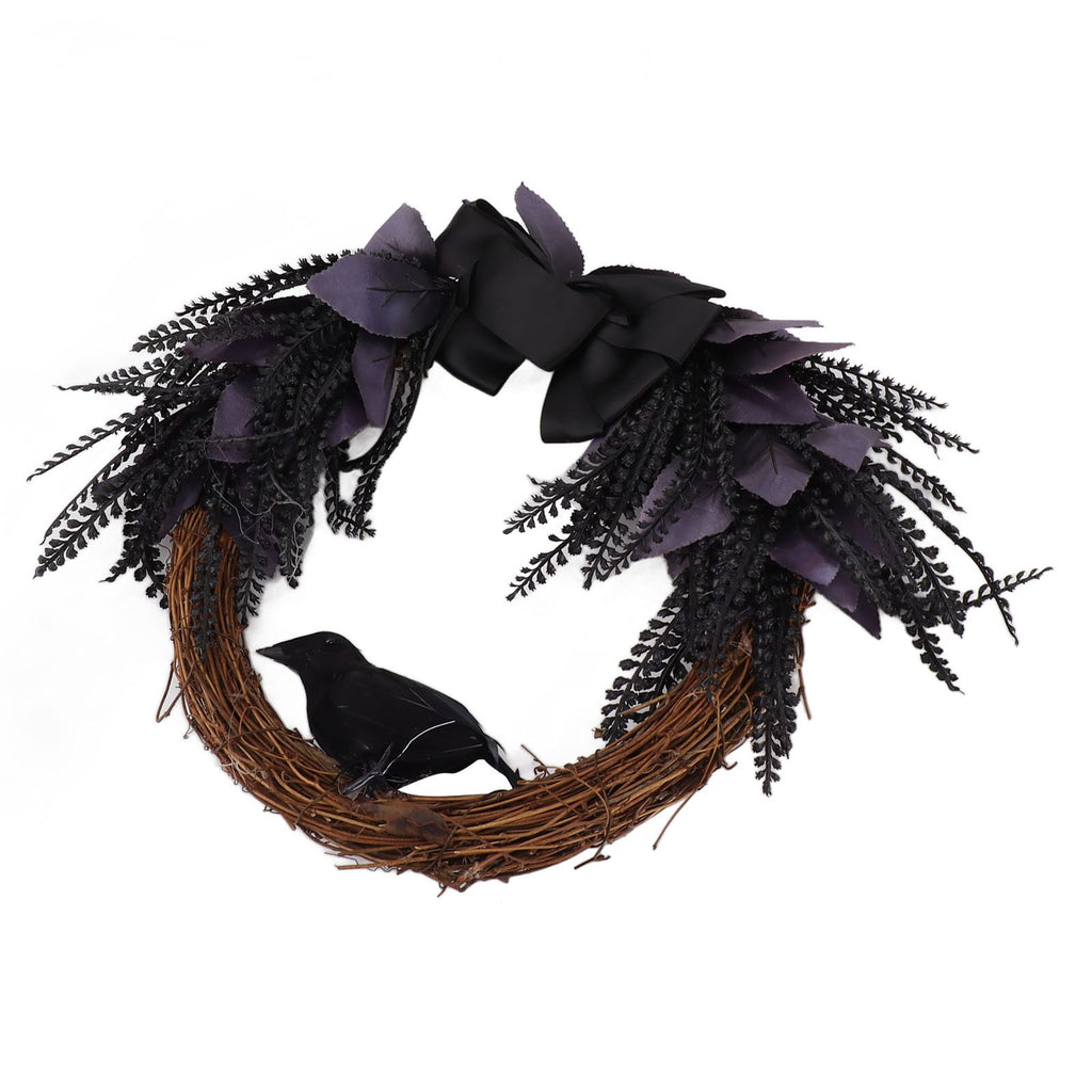 Halloween Wreath Bowknot Crow Garland Decoration Home Door Hallway Hanging Wreath