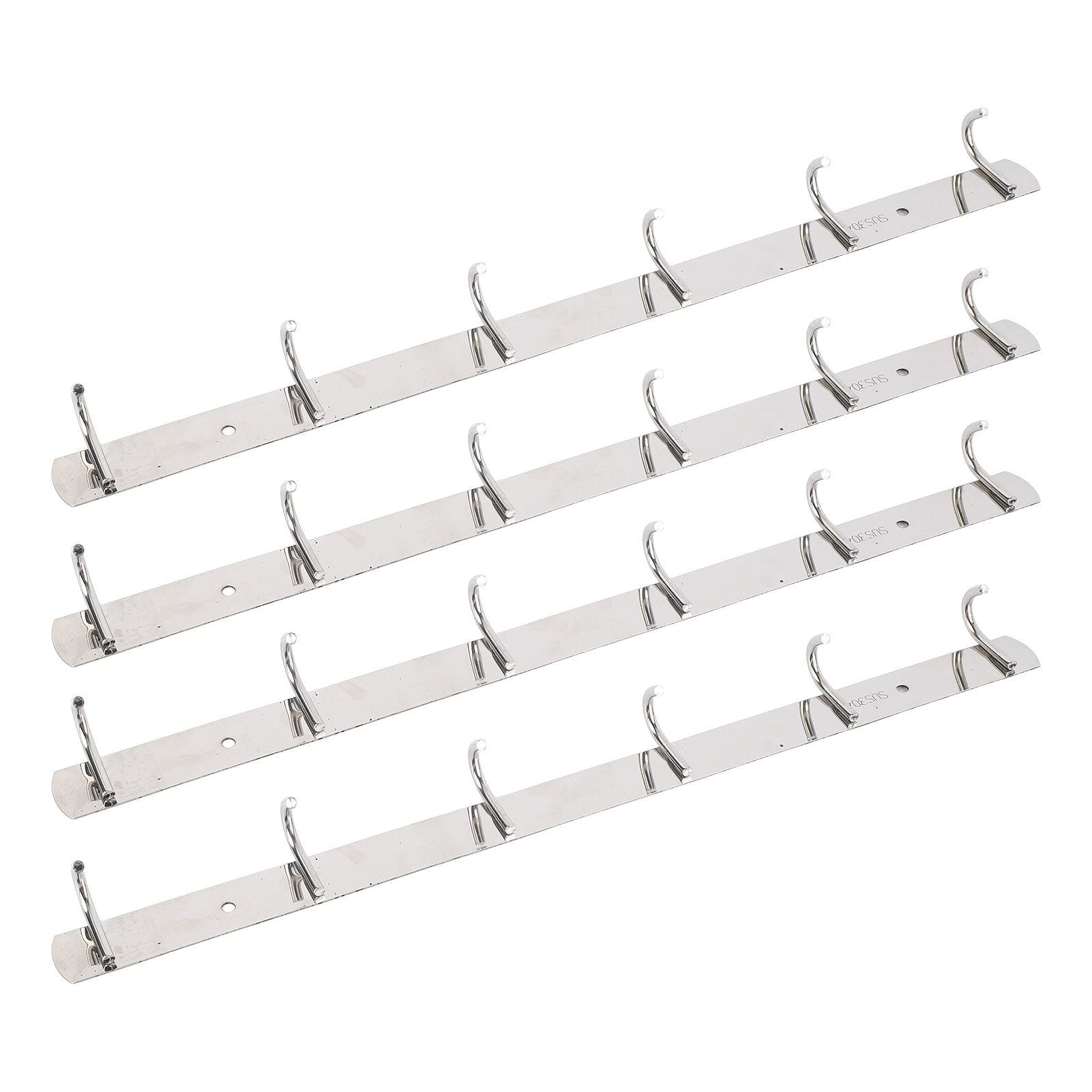 4 Pcs 6 Hooks Stainless Steel Cloak Hanger Wall Mounted Hanging Coat Rack for Laundry Rooms Entryways