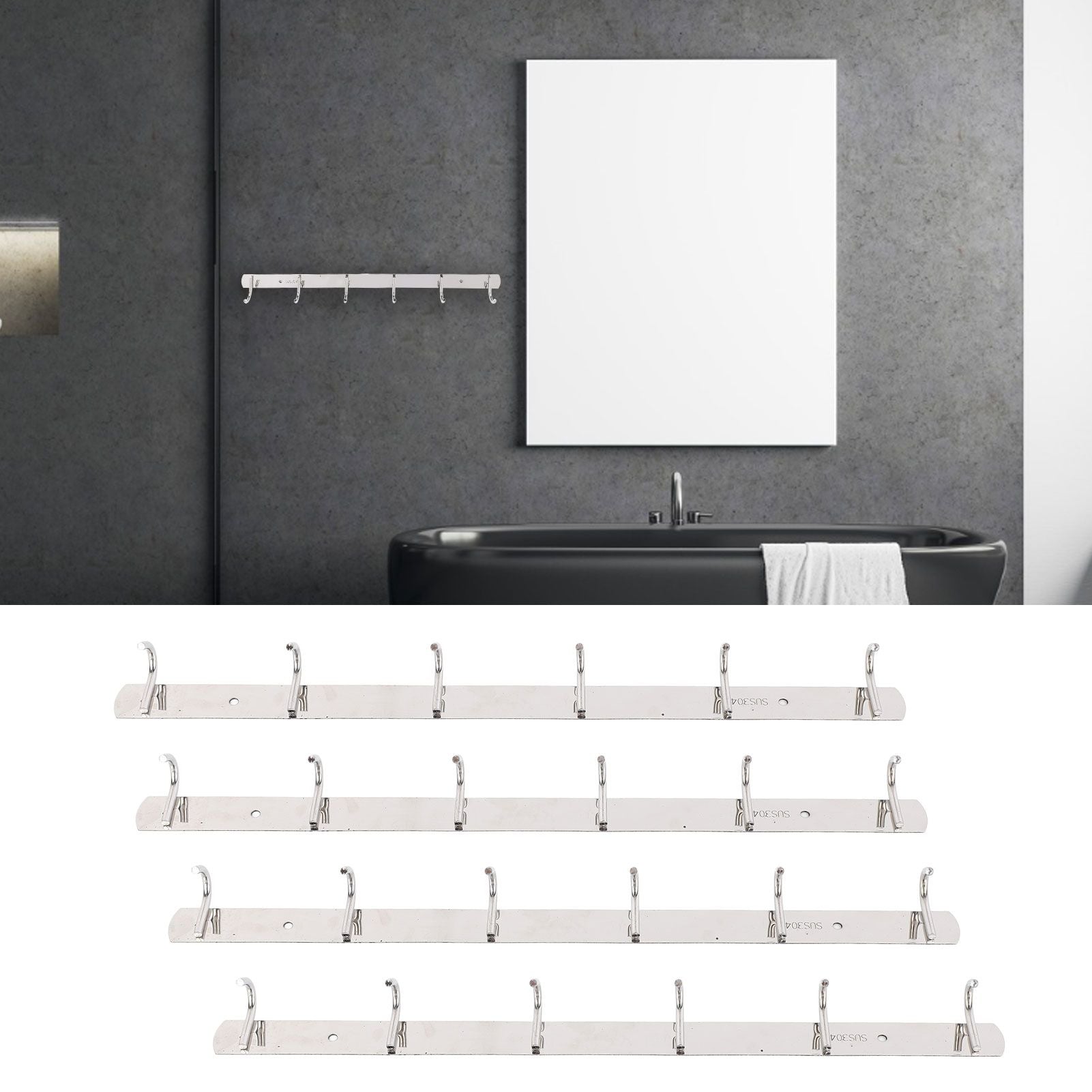 4 Pcs 6 Hooks Stainless Steel Cloak Hanger Wall Mounted Hanging Coat Rack for Laundry Rooms Entryways