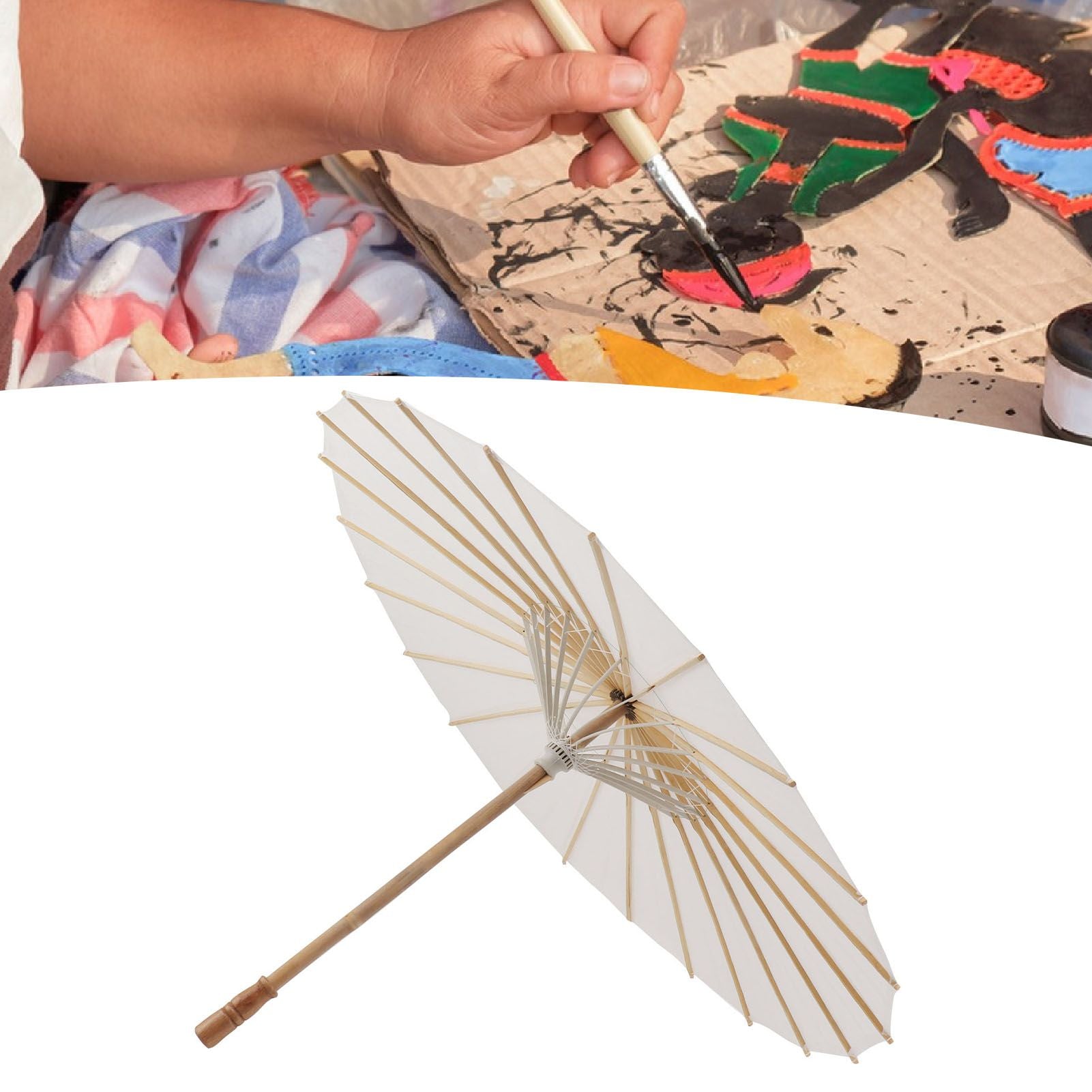 Kids Paper Parasol Bamboo and Paper Chinese Style Elegant White DIY Paper Umbrellas for Decoration 83cm/32.7in