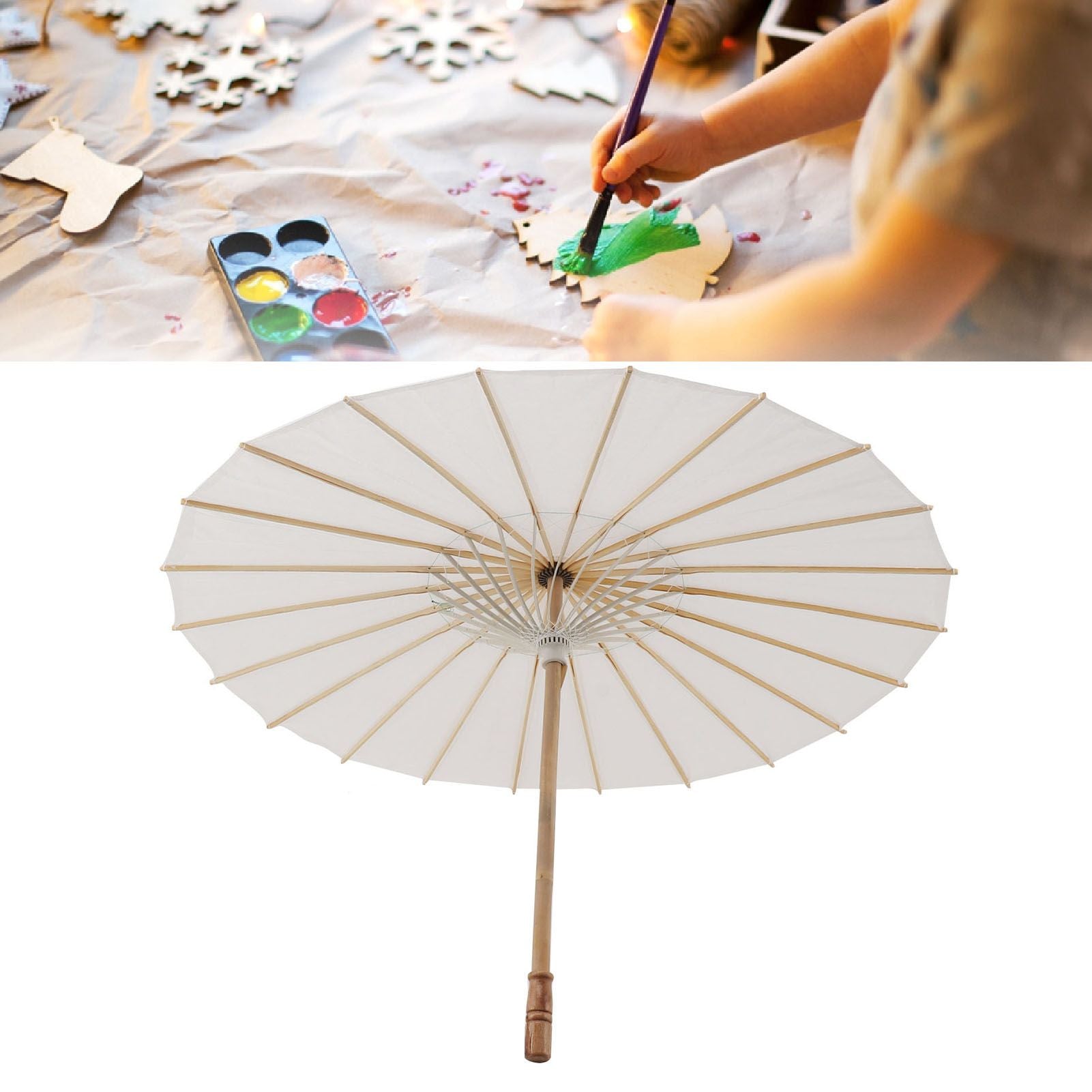 Kids Paper Parasol Bamboo and Paper Chinese Style Elegant White DIY Paper Umbrellas for Decoration 83cm/32.7in