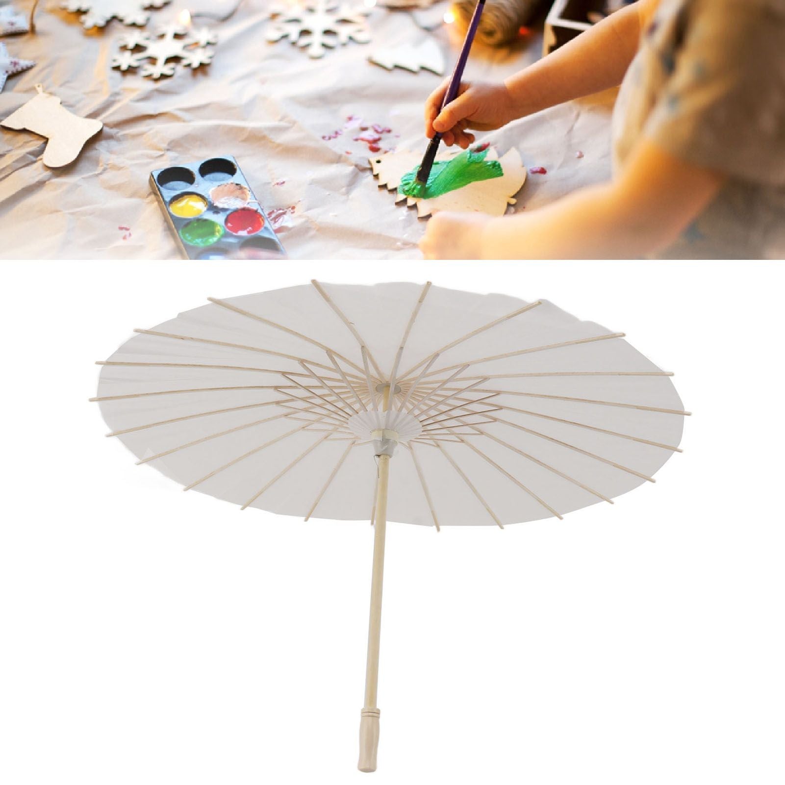 Kids Paper Parasol Bamboo and Paper Chinese Style Elegant White DIY Paper Umbrellas for Decoration 58cm/22.8in