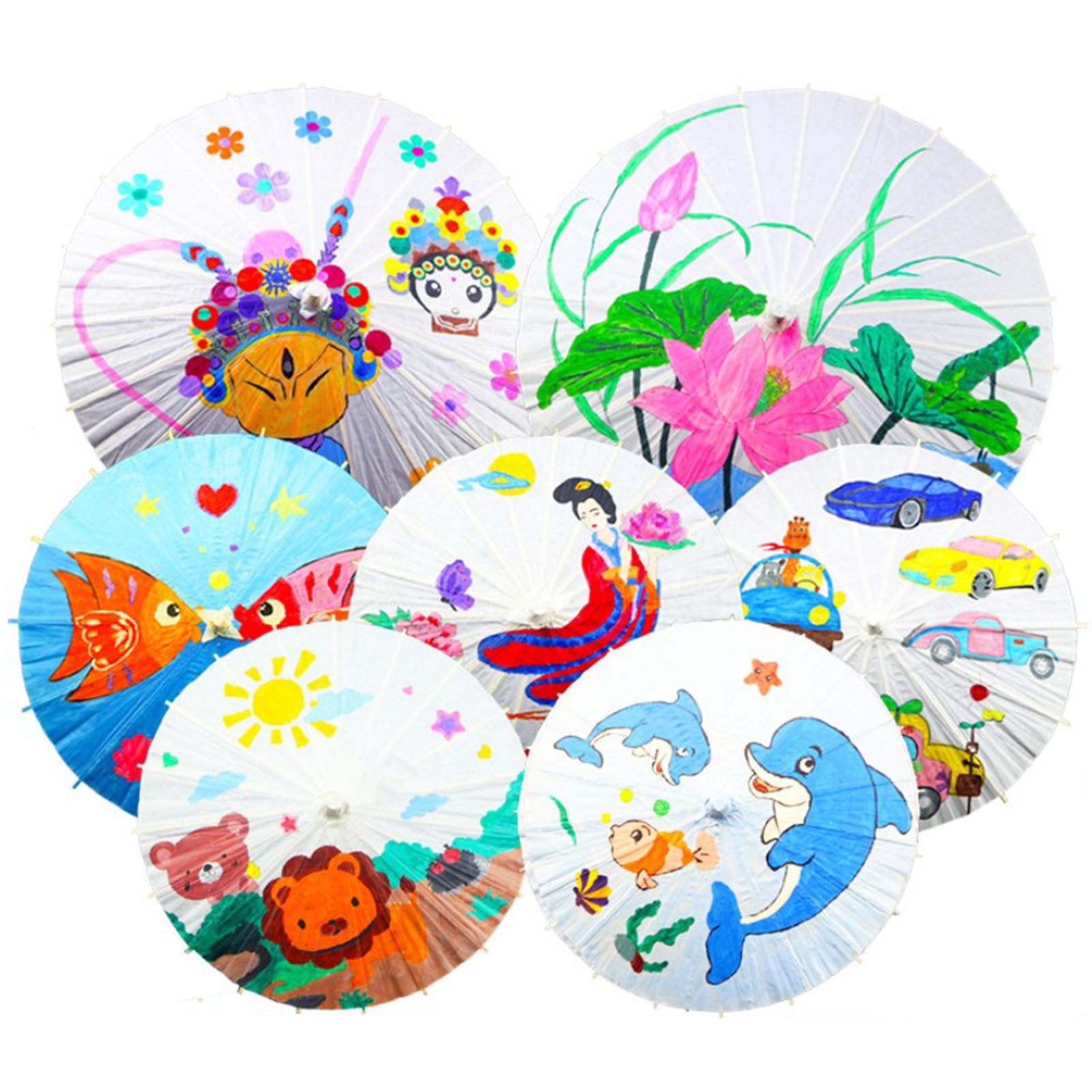 Kids Paper Parasol Bamboo and Paper Chinese Style Elegant White DIY Paper Umbrellas for Decoration 28cm/11in