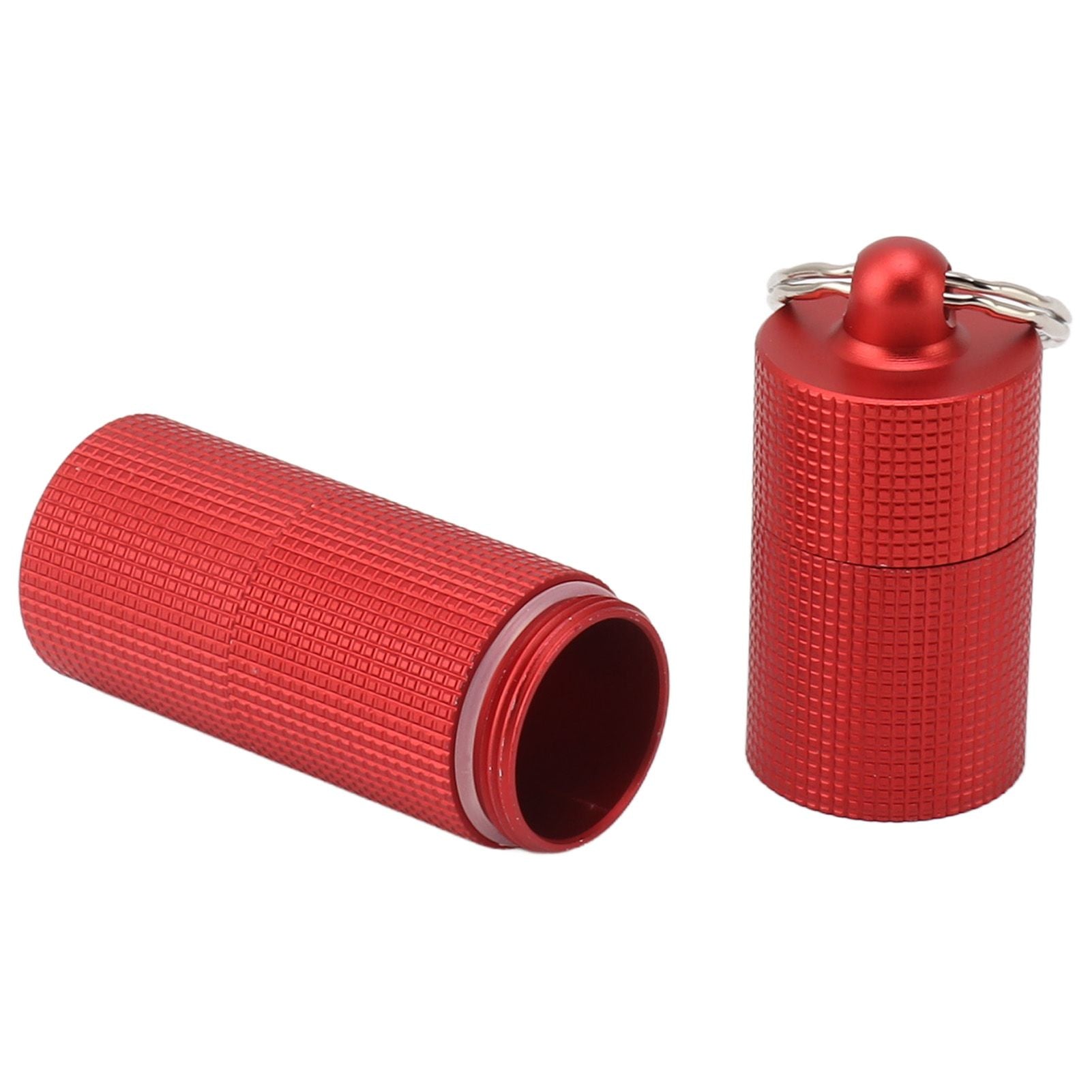 Keychain Medicine Holder Case 3 Compartment Waterproof Metal Travel Tablet Capsule Holder for Outdoor Red