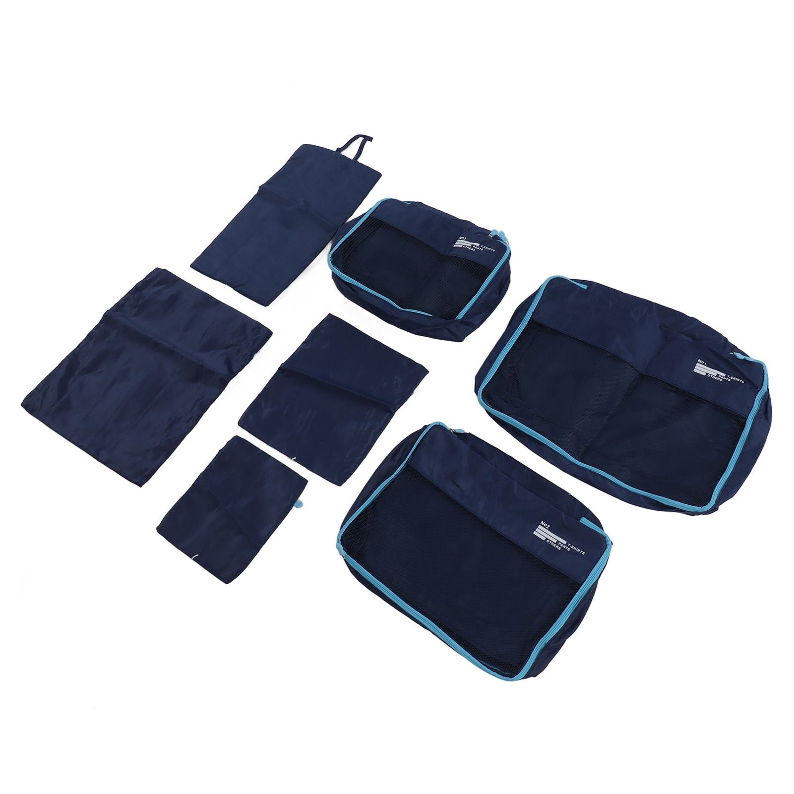 7 Pcs Luggage Packing Bags Polyester Waterproof Luggage Packing Cubes for Business Trip Travel Navy Blue