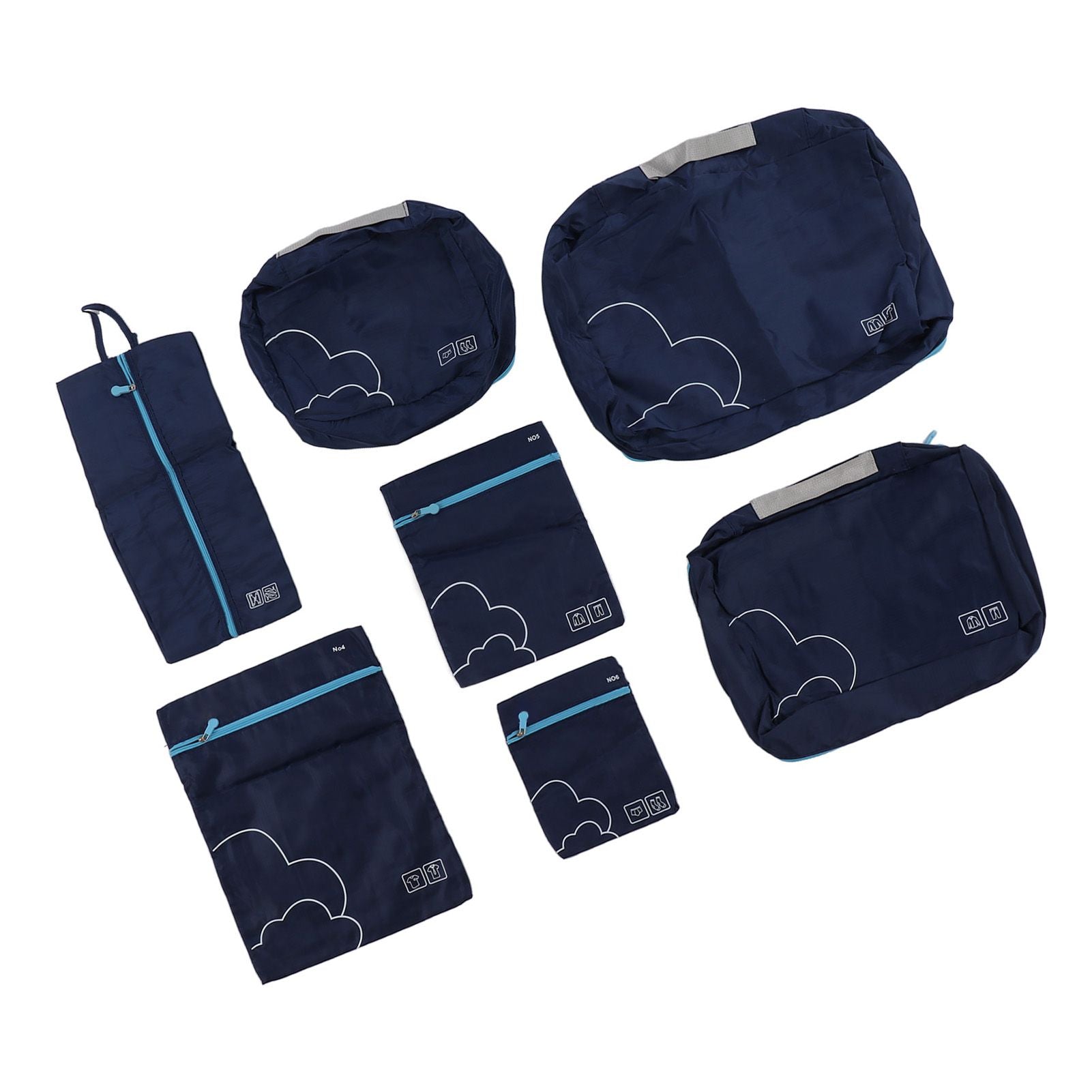 7 Pcs Luggage Packing Bags Polyester Waterproof Luggage Packing Cubes for Business Trip Travel Navy Blue