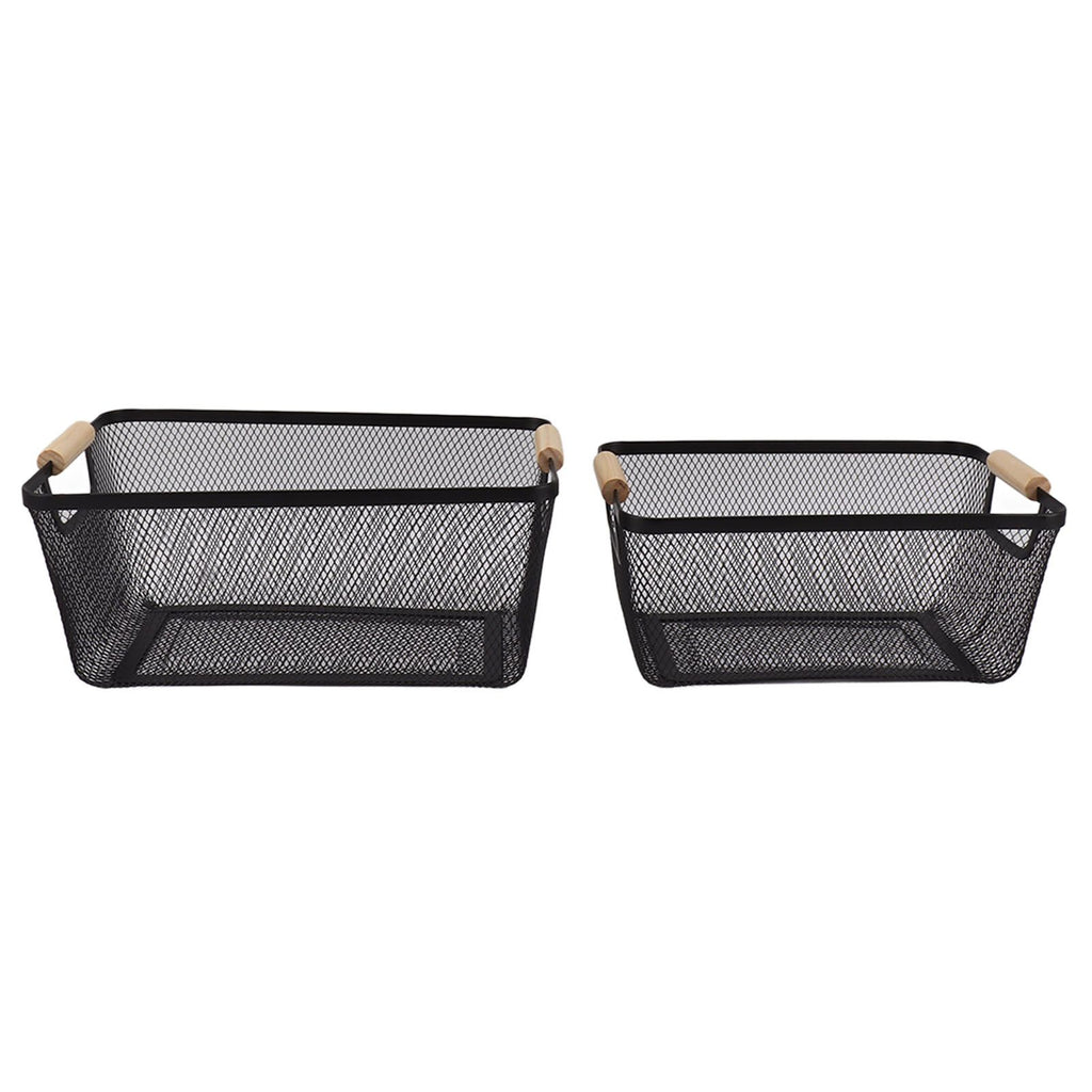 3pcs Metal Wire Storage Basket Large Capacity Decorative Sturdy Iron Art Storage Basket for Books Snacks Makeup Black