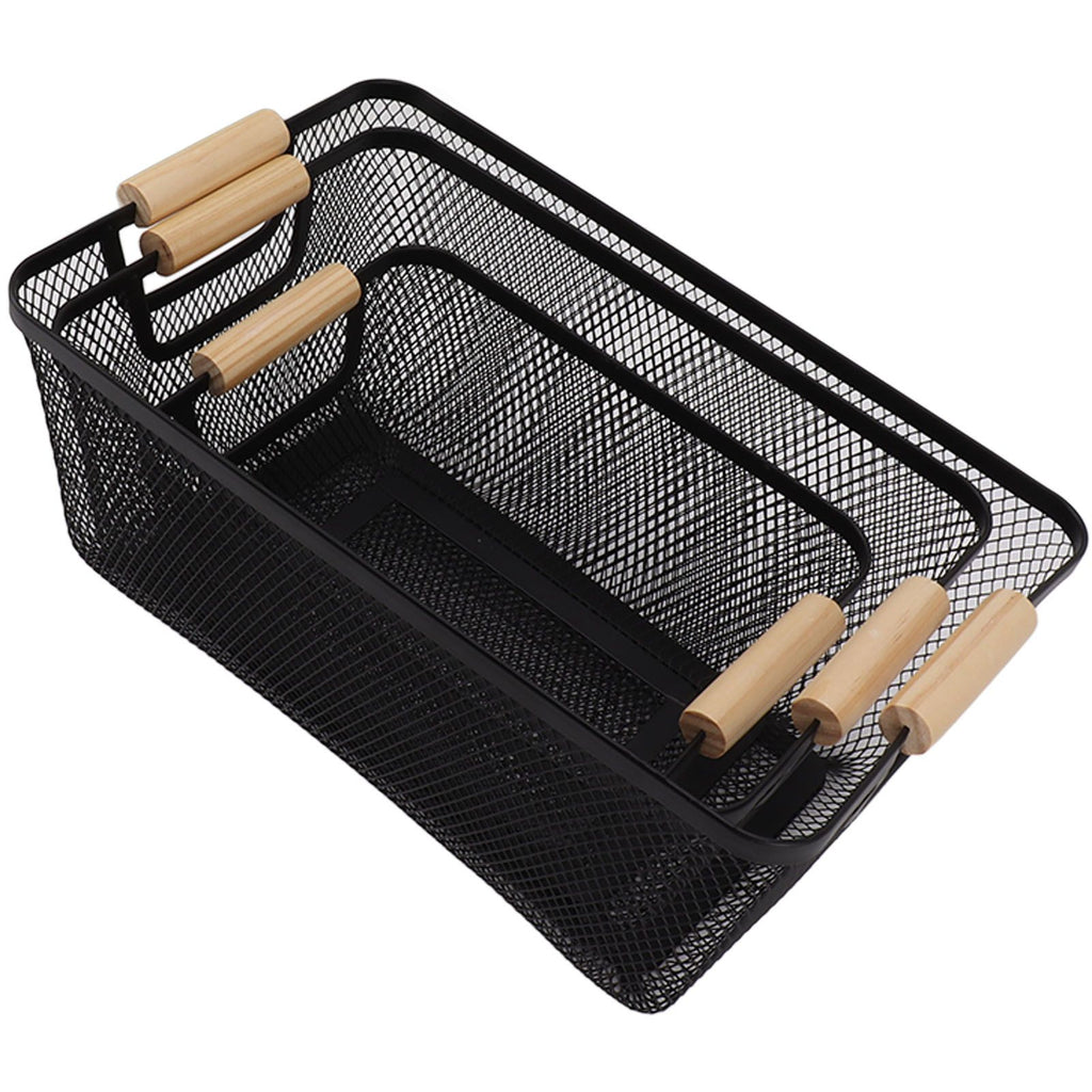 3pcs Metal Wire Storage Basket Large Capacity Decorative Sturdy Iron Art Storage Basket for Books Snacks Makeup Black