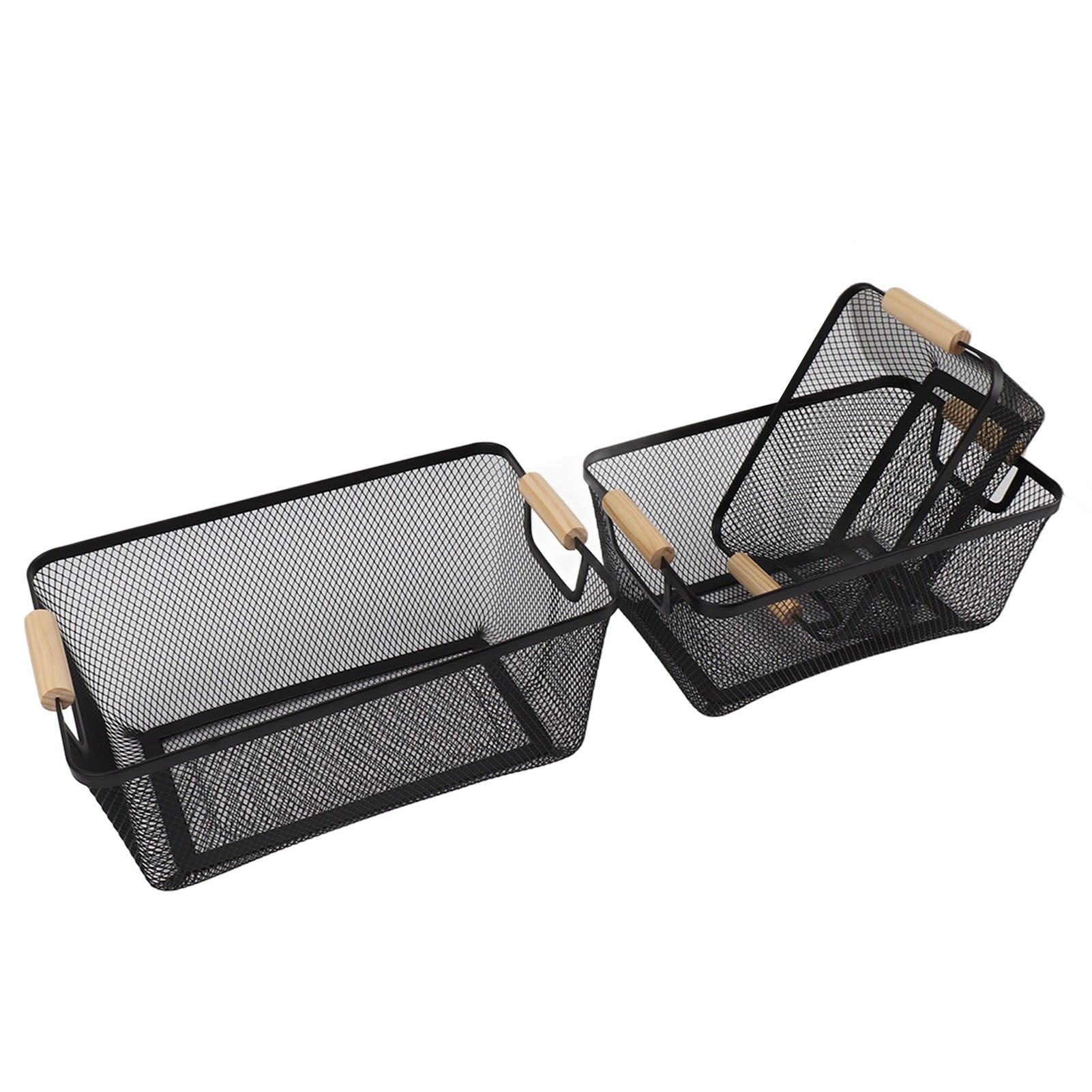 3pcs Metal Wire Storage Basket Large Capacity Decorative Sturdy Iron Art Storage Basket for Books Snacks Makeup Black