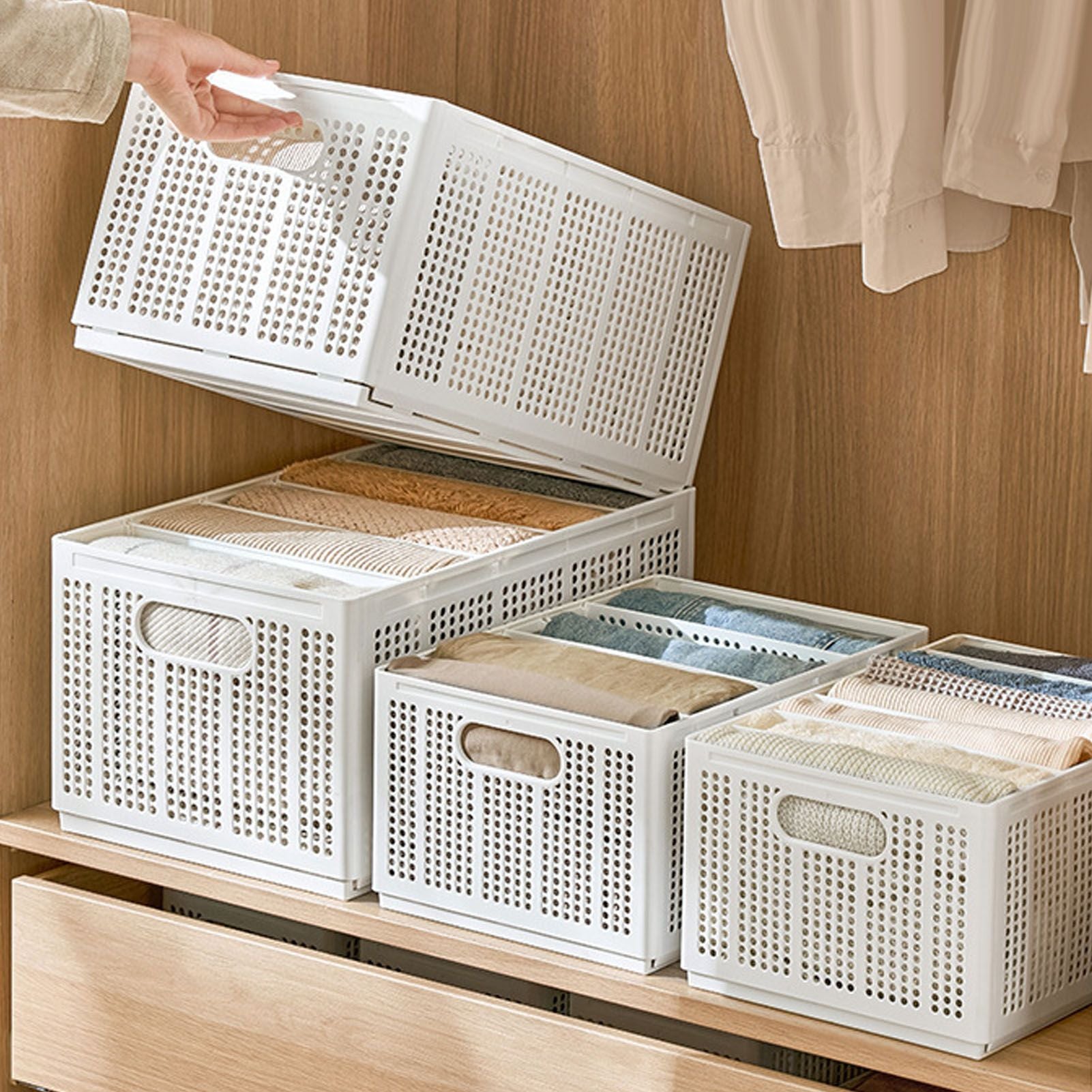 Closet Foldable Pants Storage Box Pure White Adjustable Dividers Rugged Divided Clothing Storage Boxes for Bedroom Wardrobe Large 7 Grids: 6 Baffles
