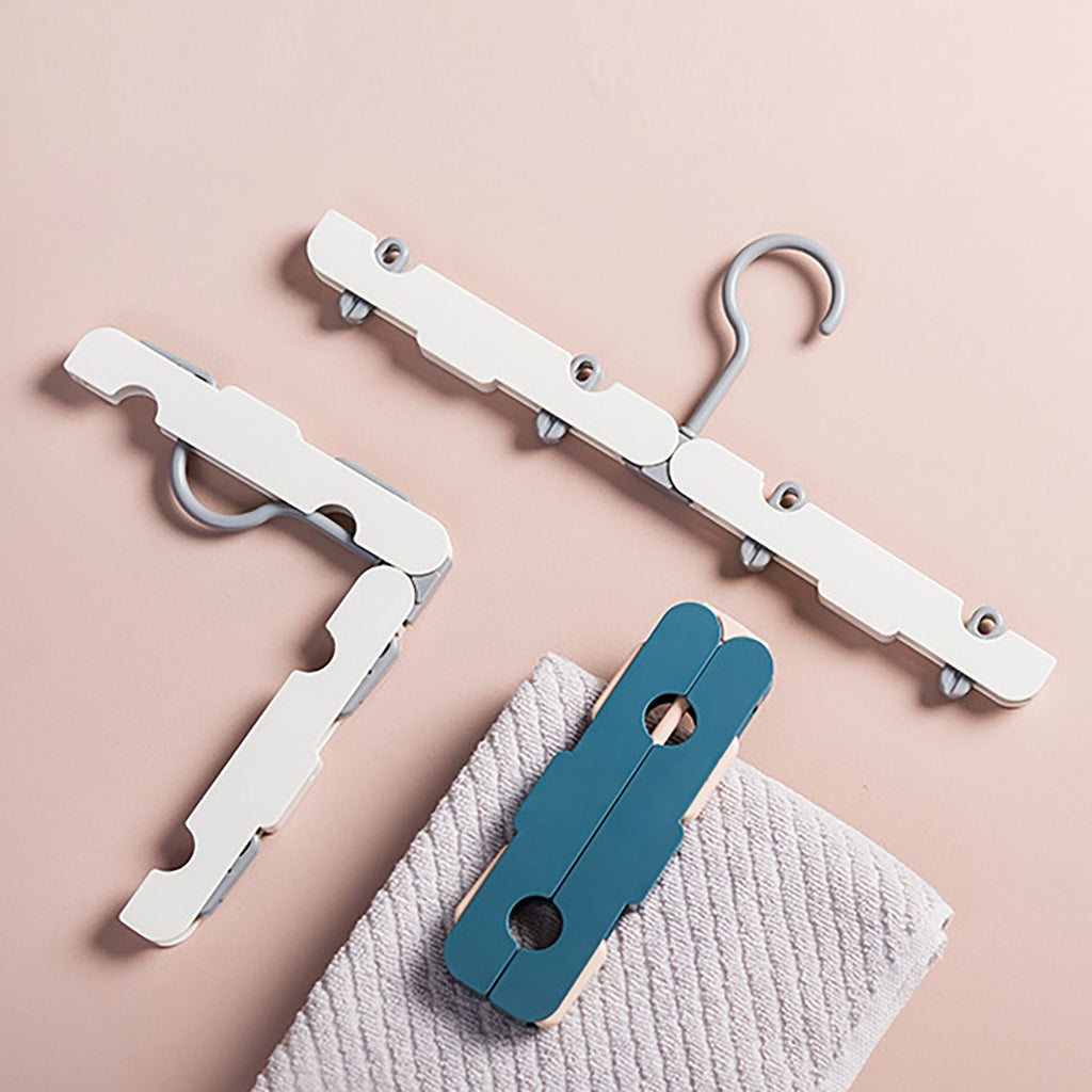 Clothes Hanger Rack Anti Slip Multifunctional Foldable Travel Hanger with Clips for Home Dorm Dark Blue