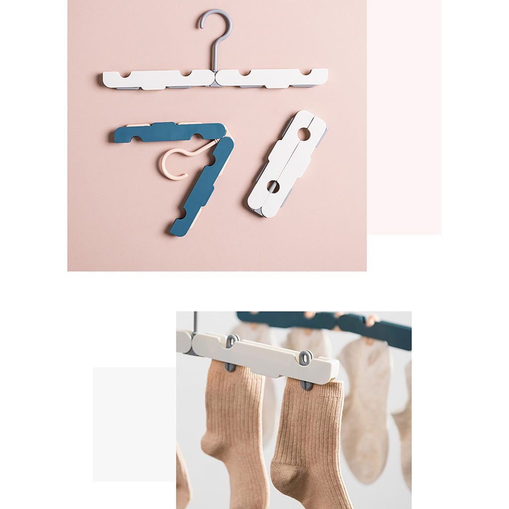Clothes Hanger Rack Anti Slip Multifunctional Foldable Travel Hanger with Clips for Home Dorm Dark Blue