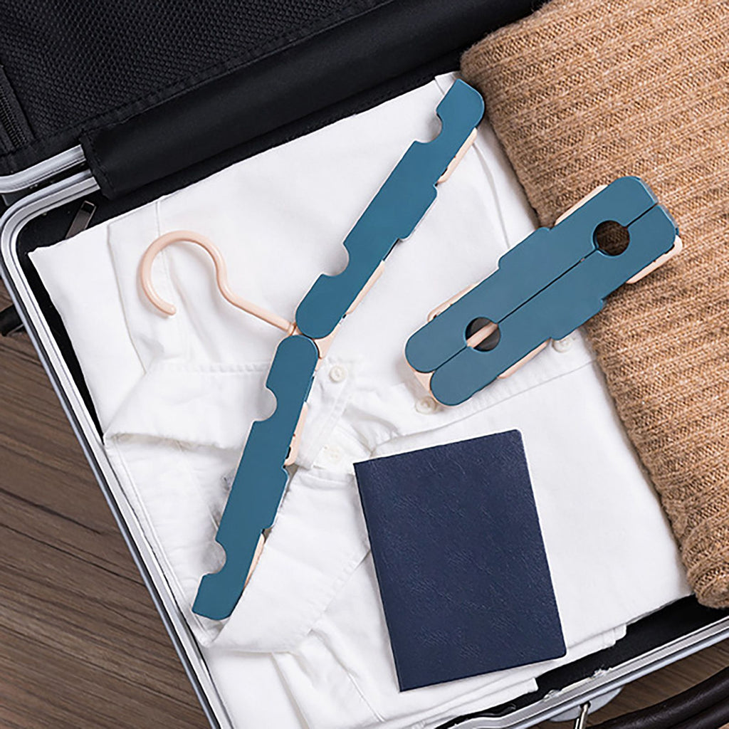 Clothes Hanger Rack Anti Slip Multifunctional Foldable Travel Hanger with Clips for Home Dorm Dark Blue