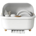 Dish Drying Box Multifunctional Space Saving Dish Drainer with Lid Cover for Kitchen Accessories White M