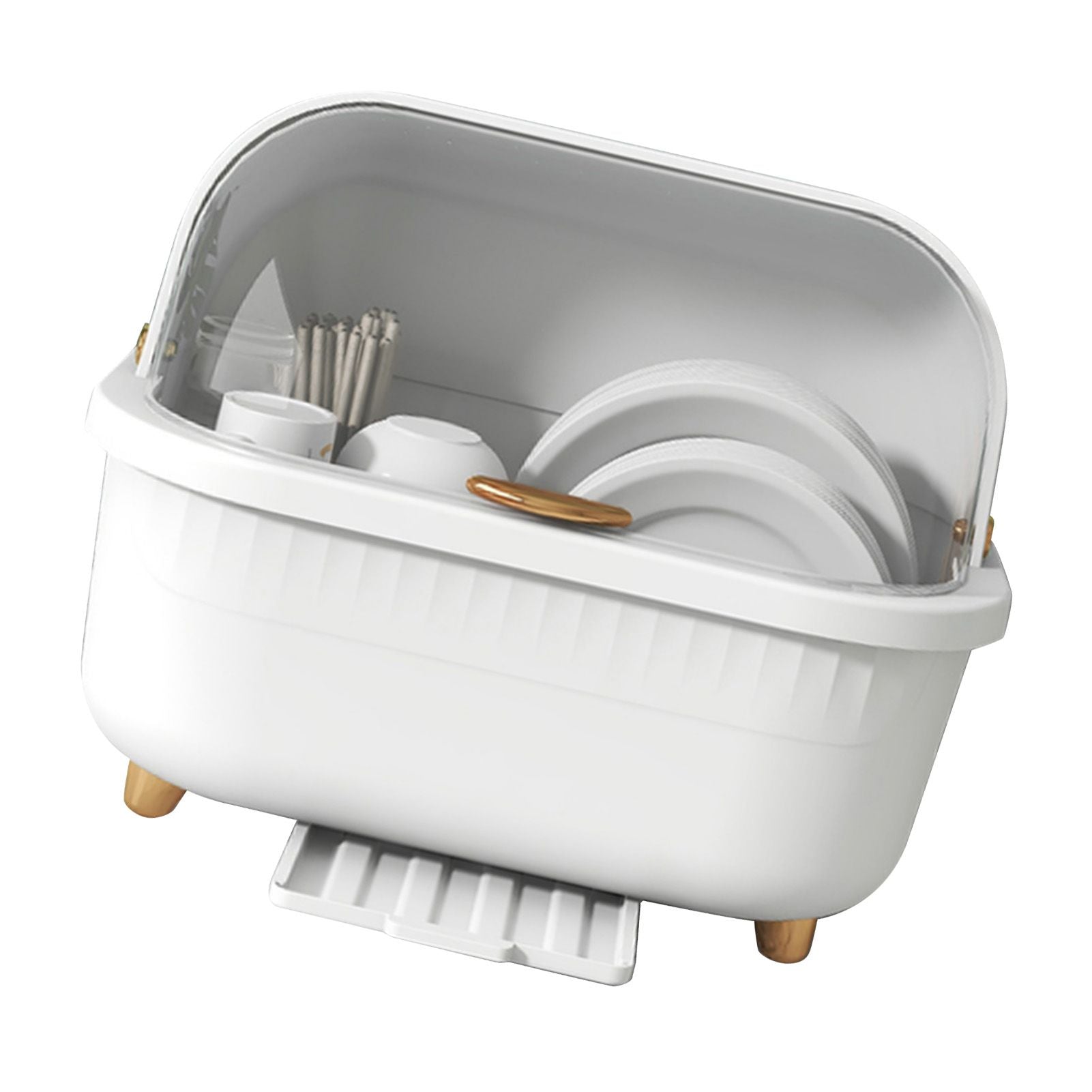 Dish Drying Box Multifunctional Space Saving Dish Drainer with Lid Cover for Kitchen Accessories White M