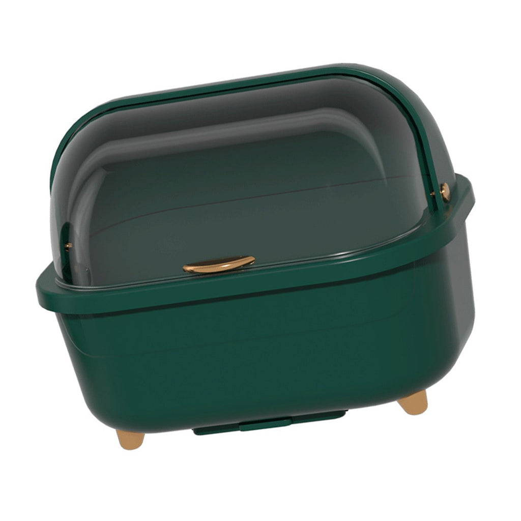 Dish Drying Box Multifunctional Space Saving Dish Drainer with Lid Cover for Kitchen Accessories Green L