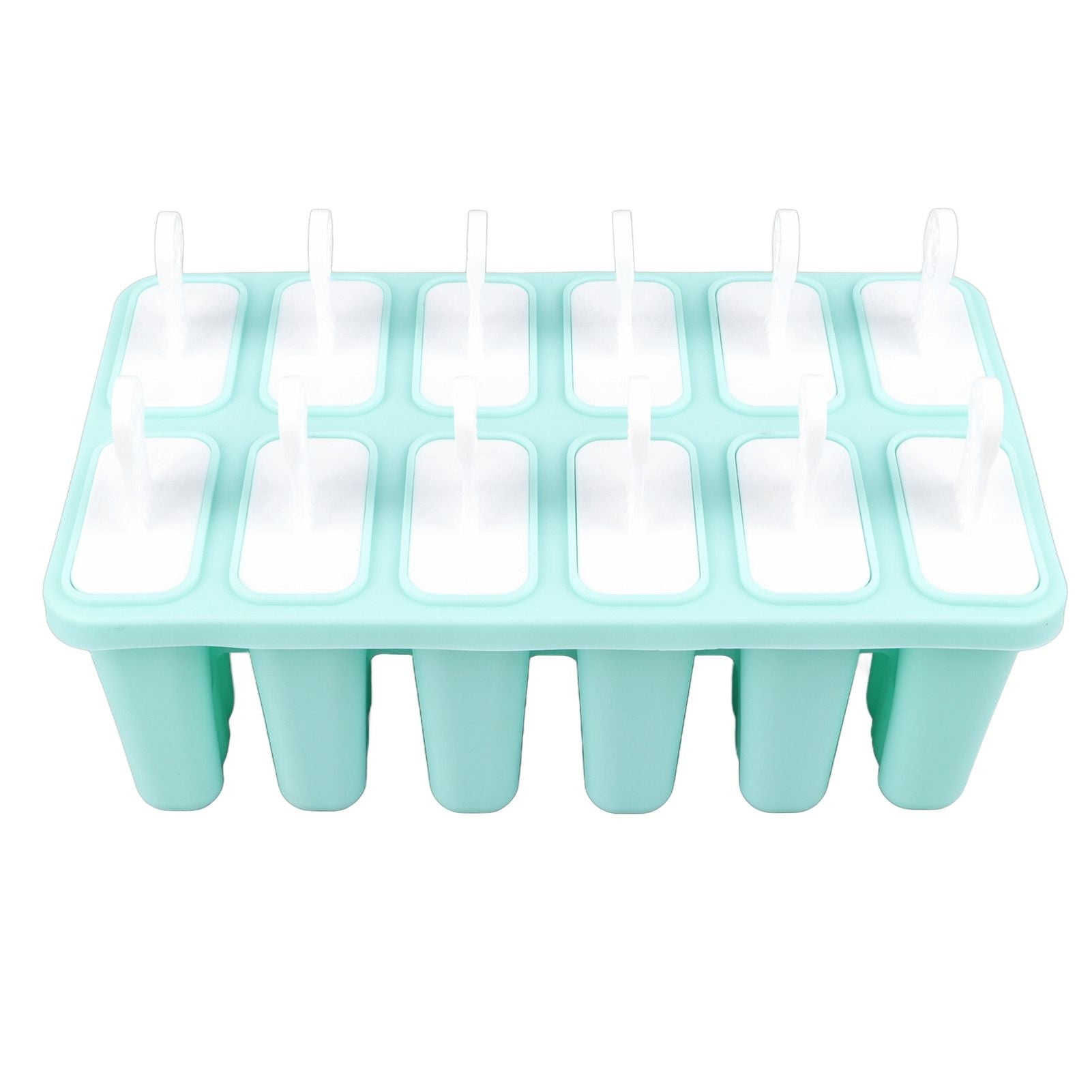 12 Cavity Ice Cream Mould with Stick Easy Release Green Reusable Silicone Ice Pop Moulds for Ice Cream