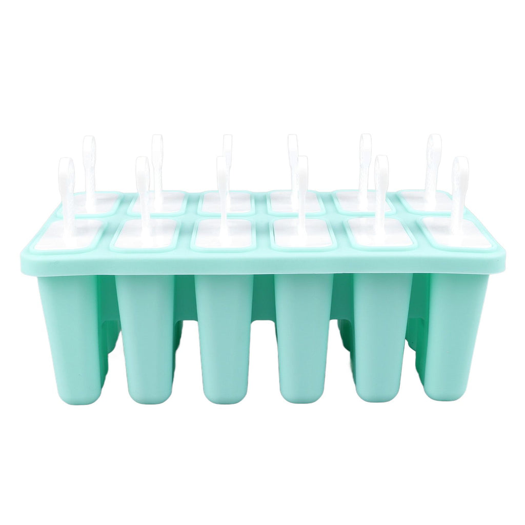 12 Cavity Ice Cream Mould with Stick Easy Release Green Reusable Silicone Ice Pop Moulds for Ice Cream