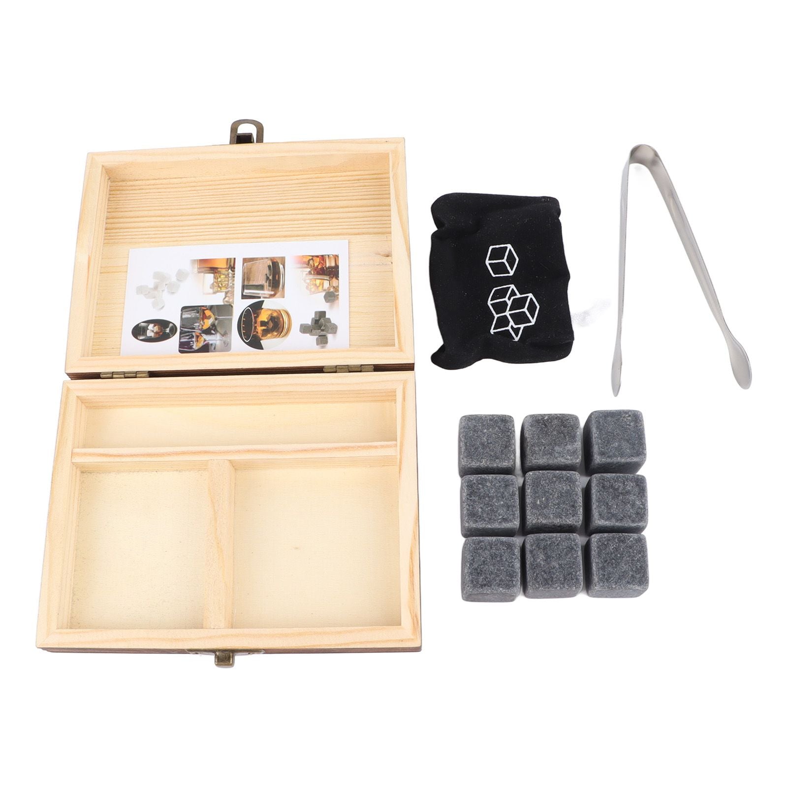 Whiskey Stone Black Multifunctional Portable Chilling Cooler Rocks with Tweezers Storage Box For Drinking Gift