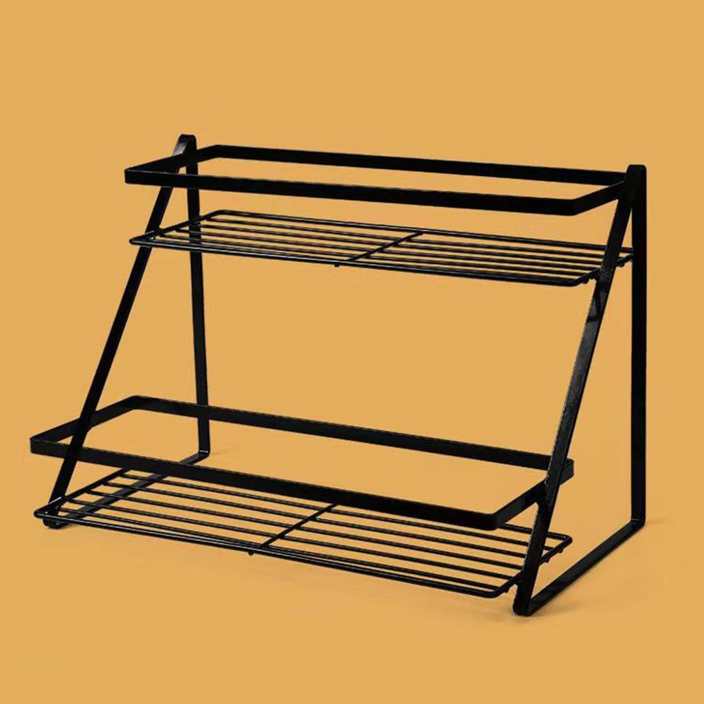 Kitchen Countertop Storage Rack Space Saving Multifunctional 2 Tiers Spice Toiletries Makeup Counter Standing Shelf Black