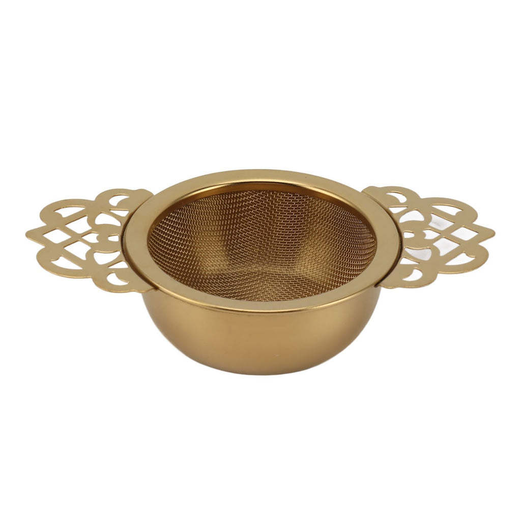 Stainless Steel Tea Strainers with Drip Bowl Double Handles Reusable Fine Mesh Tea Filters for Loose Leaf Herbal Kitchen Gold