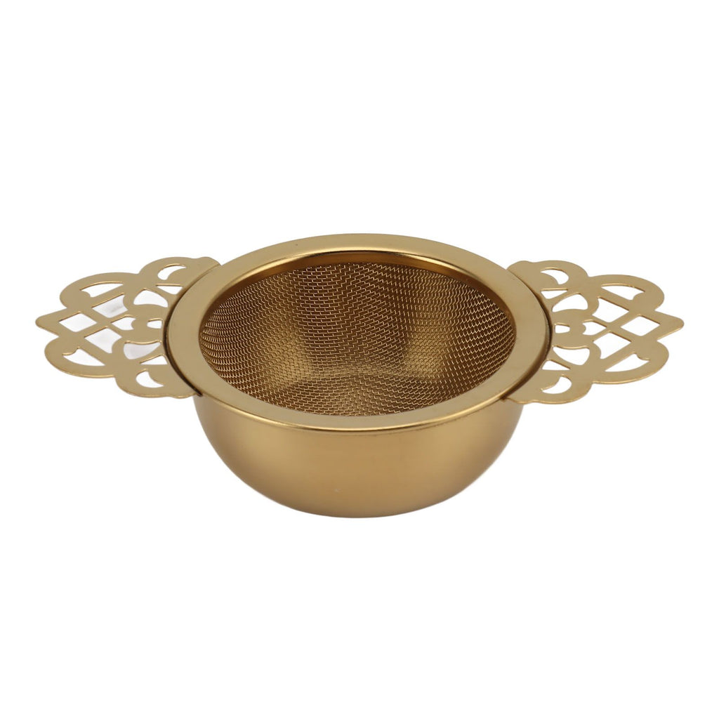Stainless Steel Tea Strainers with Drip Bowl Double Handles Reusable Fine Mesh Tea Filters for Loose Leaf Herbal Kitchen Gold