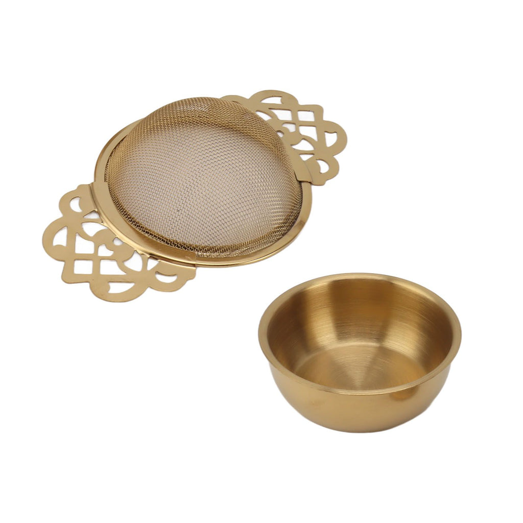 Stainless Steel Tea Strainers with Drip Bowl Double Handles Reusable Fine Mesh Tea Filters for Loose Leaf Herbal Kitchen Gold