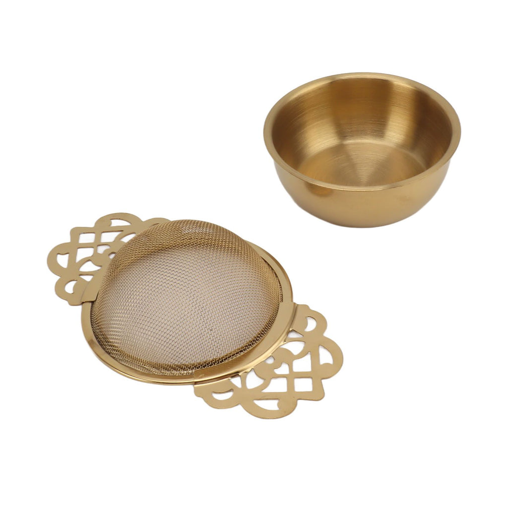 Stainless Steel Tea Strainers with Drip Bowl Double Handles Reusable Fine Mesh Tea Filters for Loose Leaf Herbal Kitchen Gold