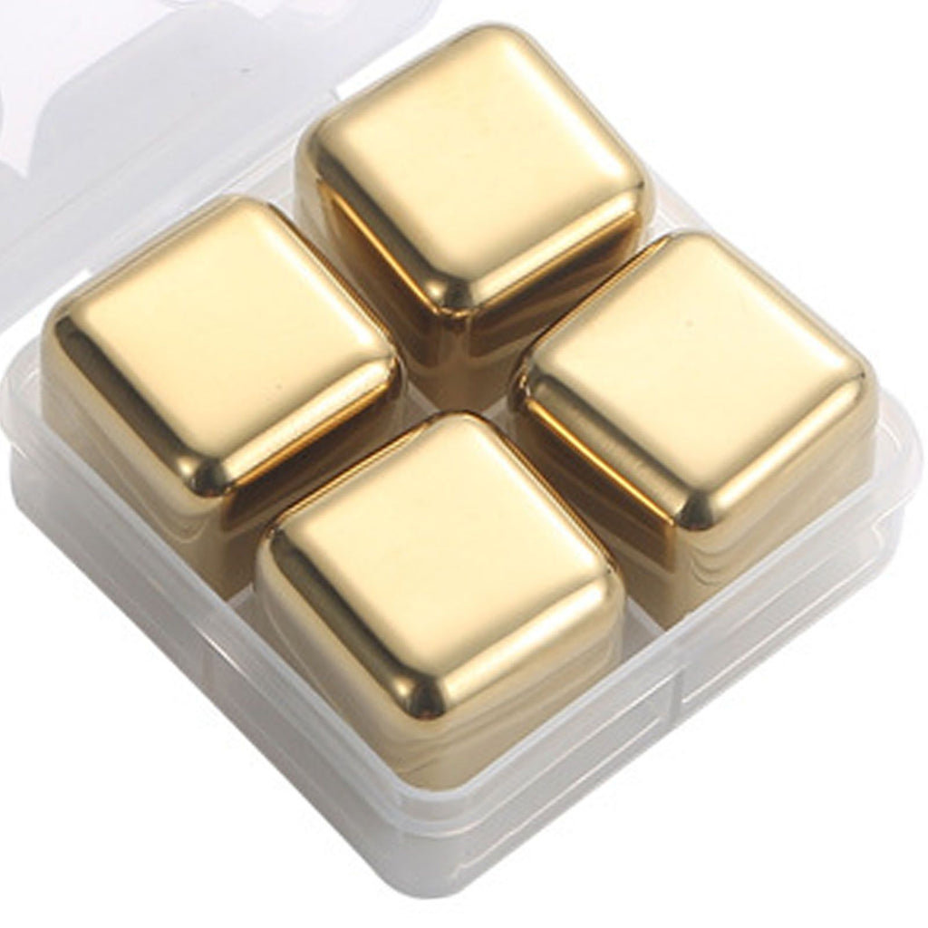 Metal Ice Cubes Stainless Steel Reusable Quick Chilling Clean Whiskey Stone with Ice Tong for Drink Beverage Golden