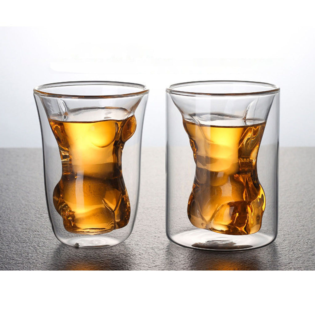 Body Shape Glass Cup Double Layer Beer Whisky Drinking Shot Glass for Party Gathering Bar Man Body Shaped