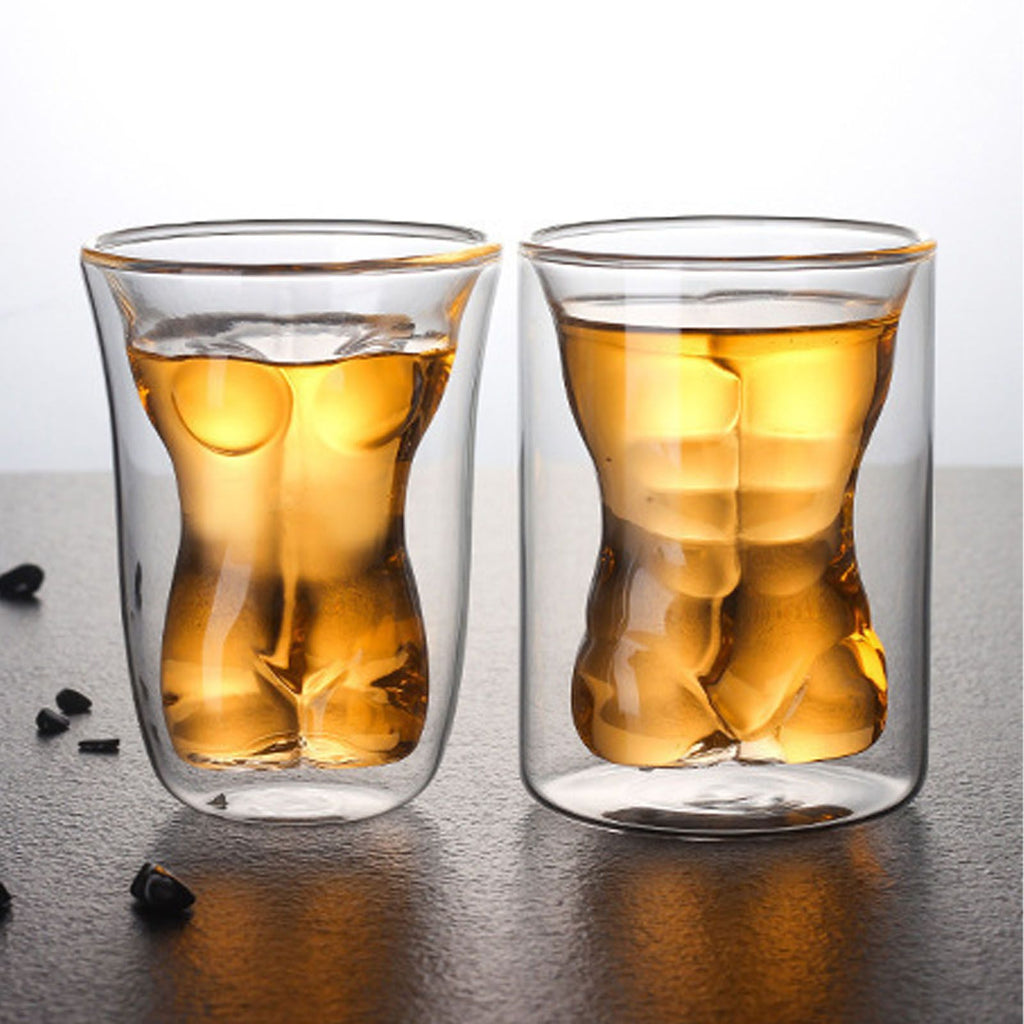 Body Shape Glass Cup Double Layer Beer Whisky Drinking Shot Glass for Party Gathering Bar Woman Body Shaped