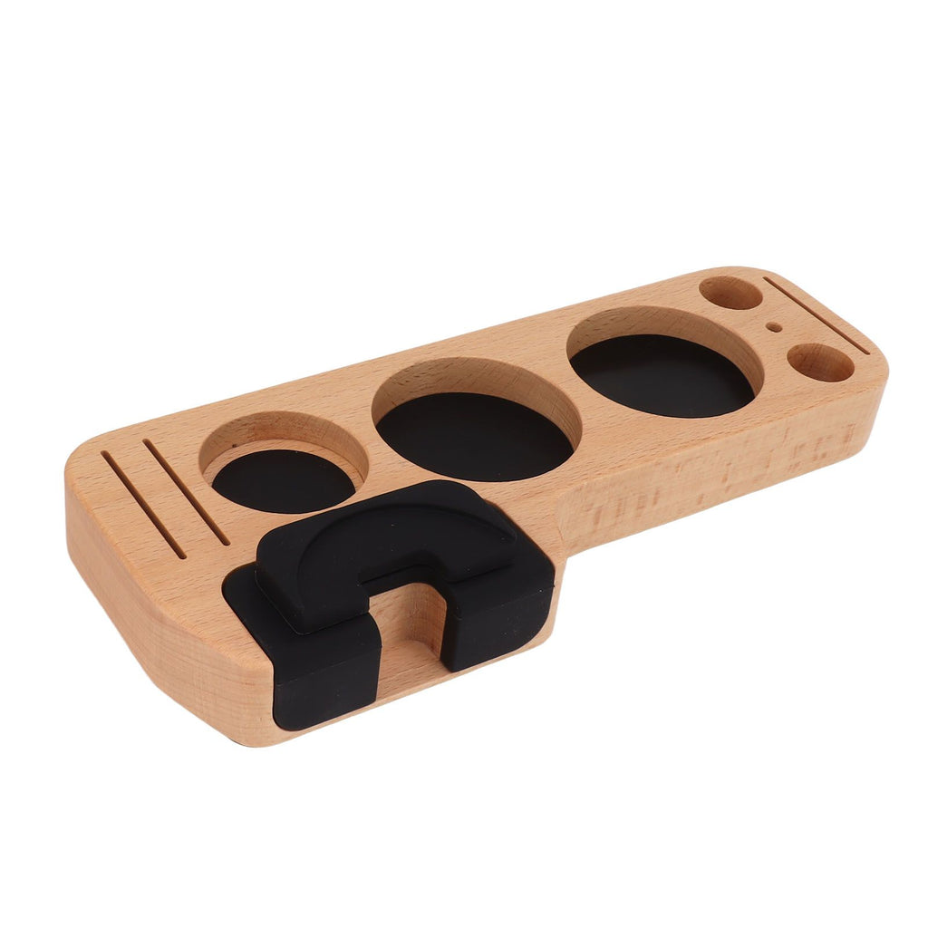 Coffee Tamping Station Beech Comfortable Grip Coffee Filter Tamper Holder with Pads for Coffee Making 58mm/2.3in
