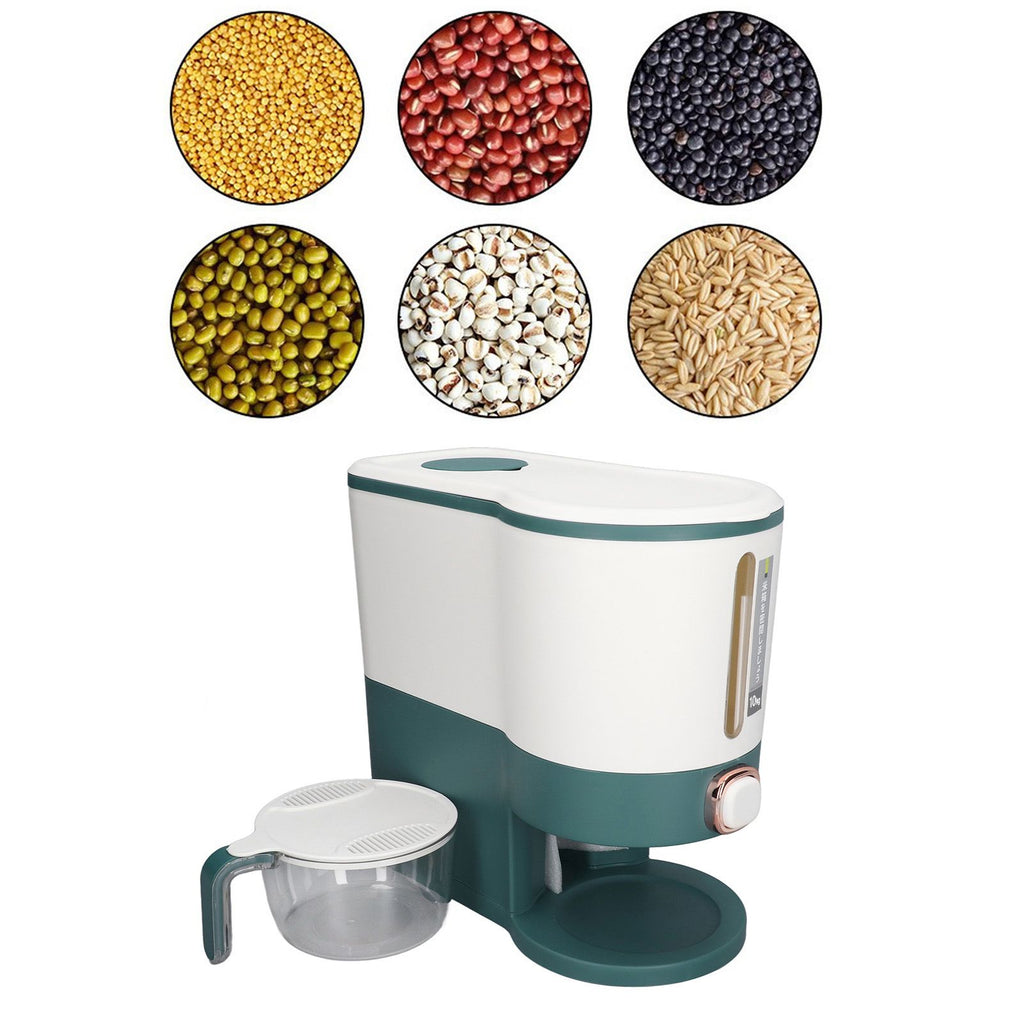 Rice Dispenser Household Food Grade Dry Sealed Grain Cereal Dispenser Bucket for Rice Millet Black Rice Barley Mung Beans Red Beans Large Jewel Green