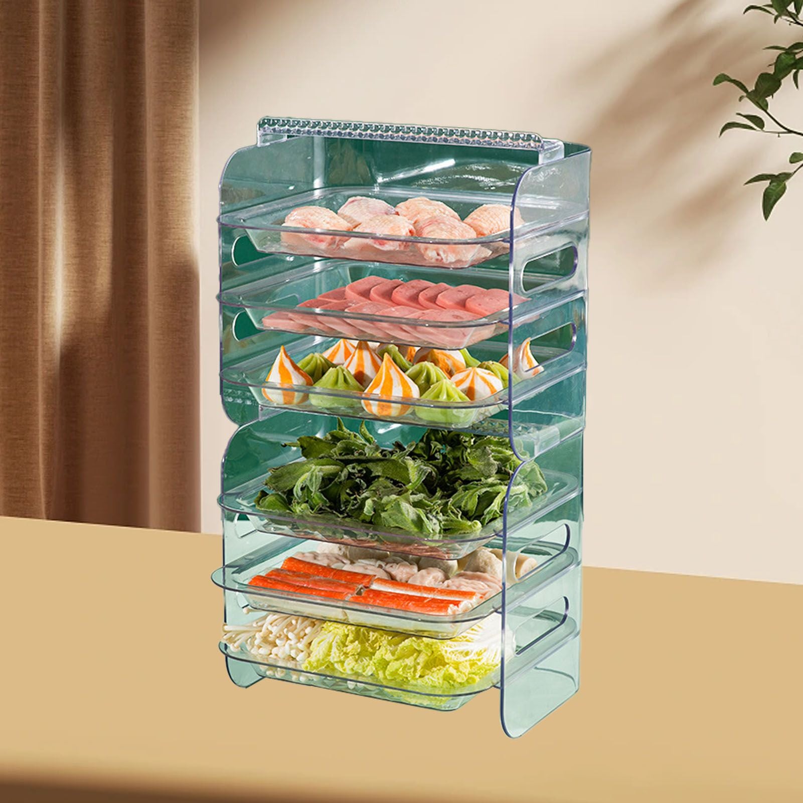 Multi Layer Food Tray Multifunctional Strong Capacity Durable Vegetable Fruit Preparation Plate 6 Layer White