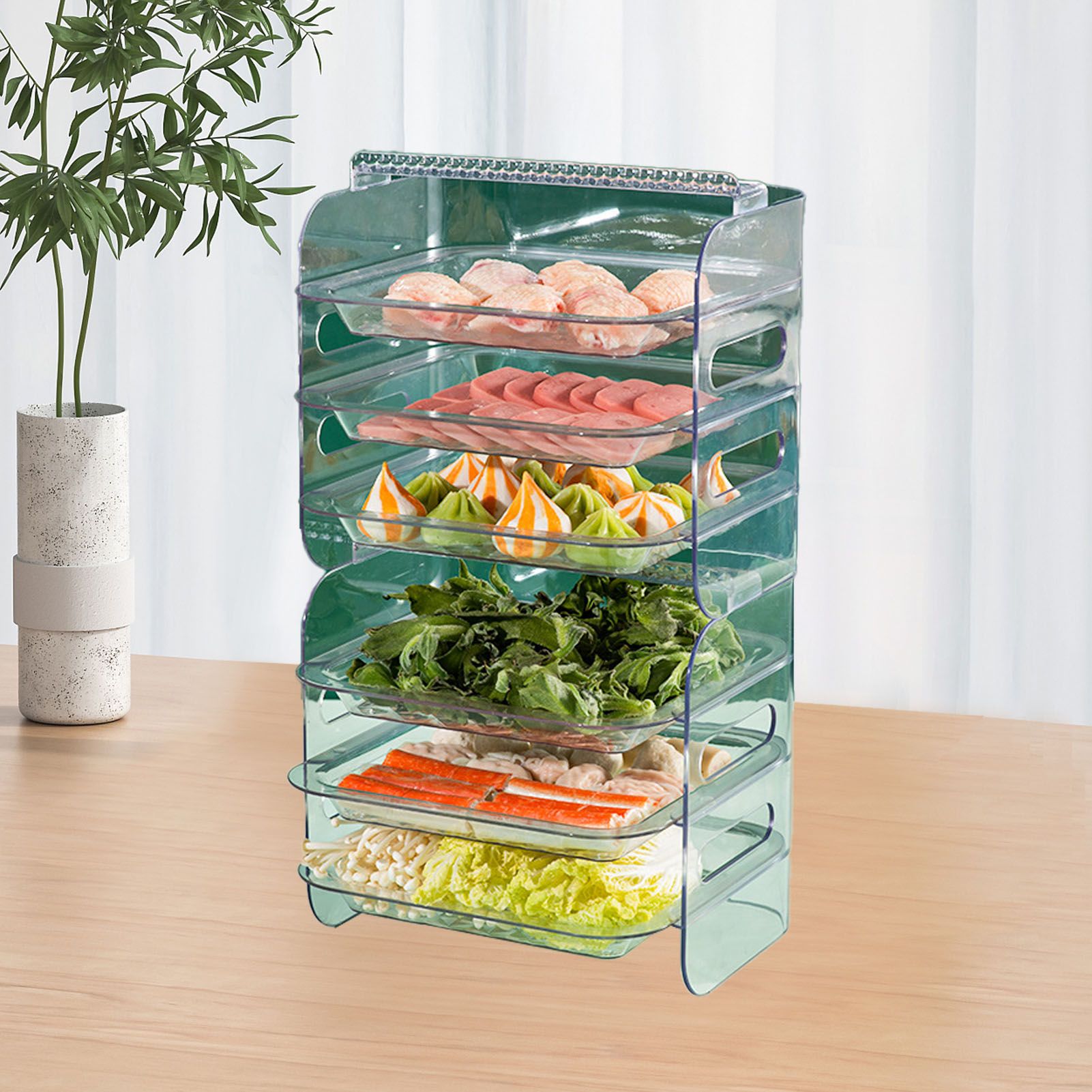 Multi Layer Food Tray Multifunctional Strong Capacity Durable Vegetable Fruit Preparation Plate 6 Layer White