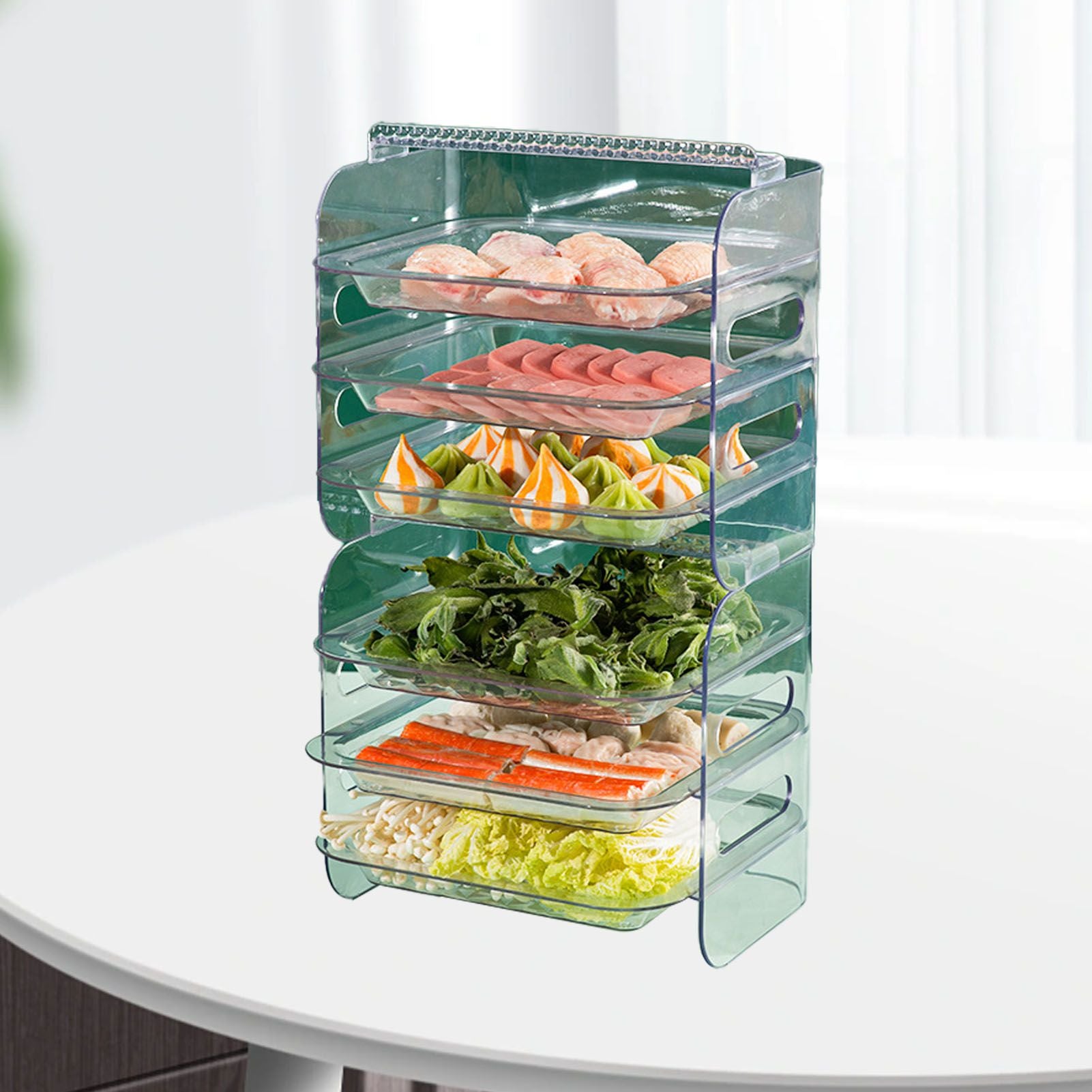 Multi Layer Food Tray Multifunctional Strong Capacity Durable Vegetable Fruit Preparation Plate 6 Layer White