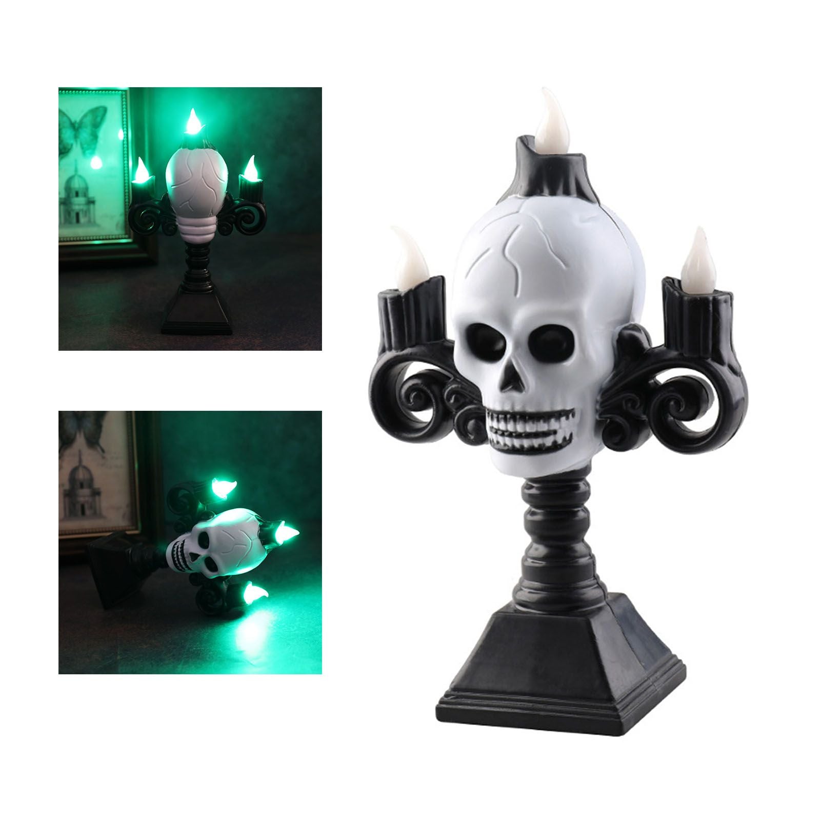 Skull Head LED Candle Light Lightweight Retro Spooky Green Light Plastic Skull Flameless Candle Lights for Party