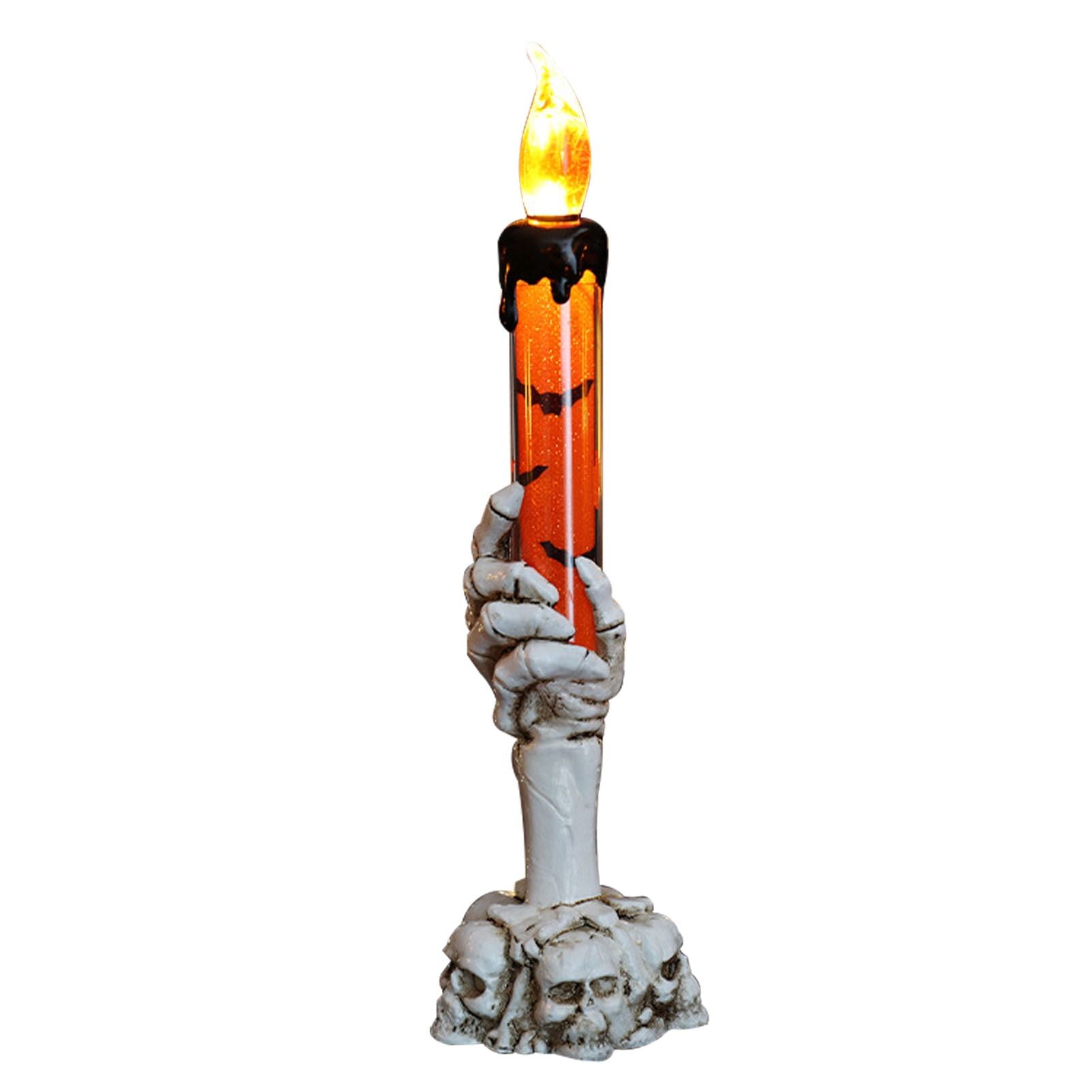 Halloween Skull Candle Holder Light Skeleton Ghost Hand Flameless Candle Lamp Party Bar Decoration Lamp Orange