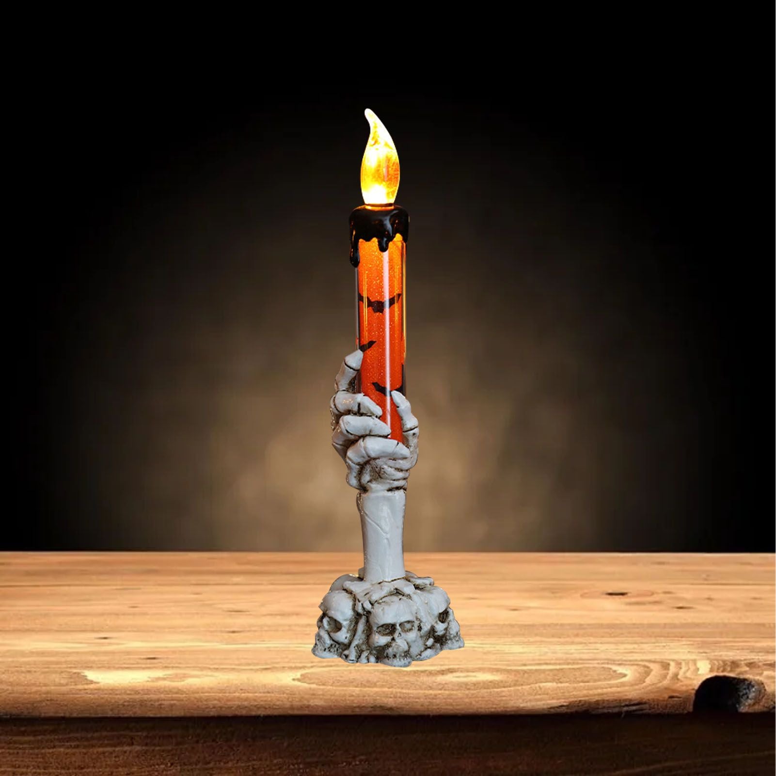 Halloween Skull Candle Holder Light Skeleton Ghost Hand Flameless Candle Lamp Party Bar Decoration Lamp Orange