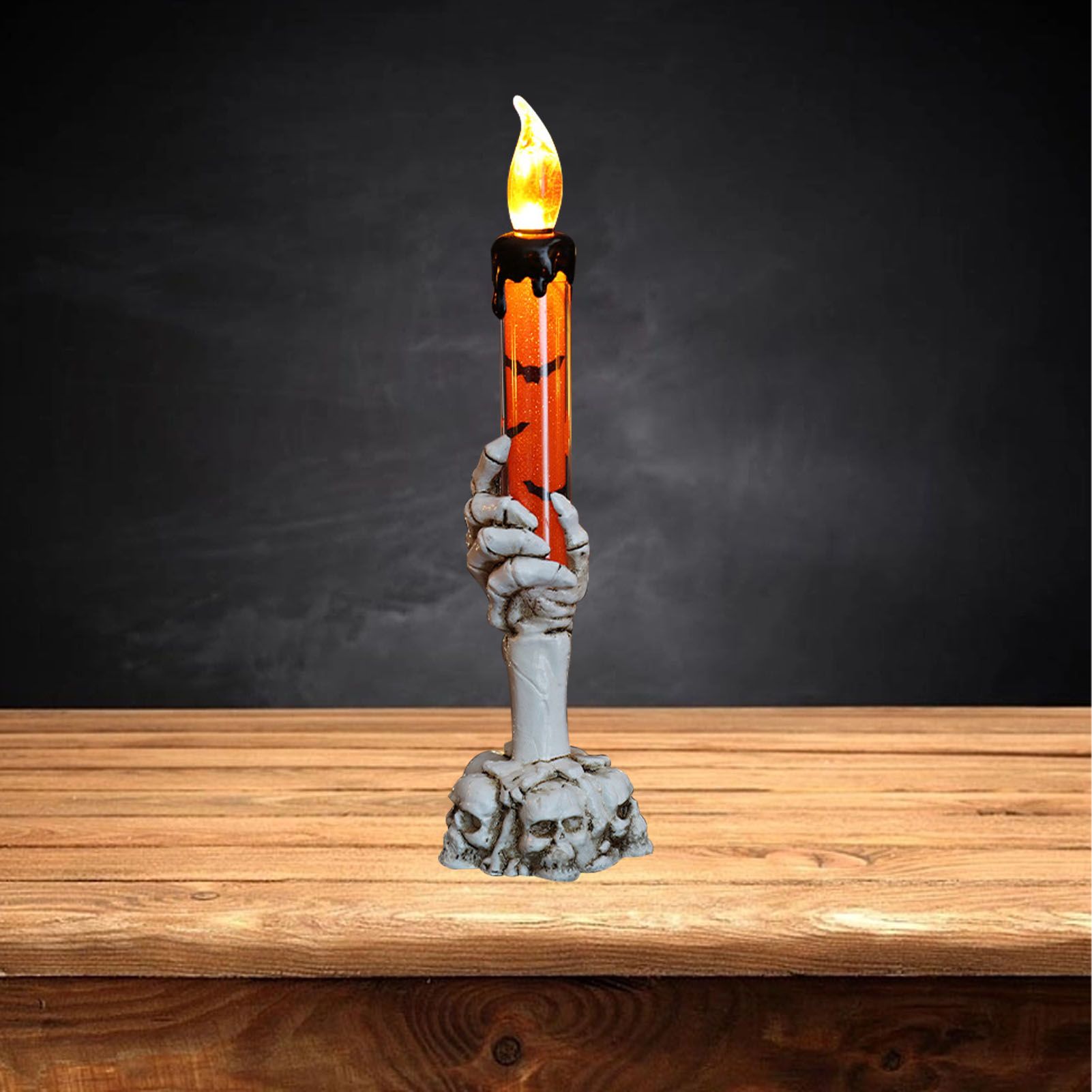 Halloween Skull Candle Holder Light Skeleton Ghost Hand Flameless Candle Lamp Party Bar Decoration Lamp Orange