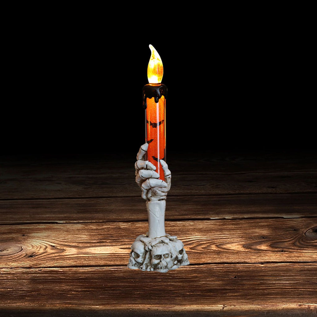 Halloween Skull Candle Holder Light Skeleton Ghost Hand Flameless Candle Lamp Party Bar Decoration Lamp Orange