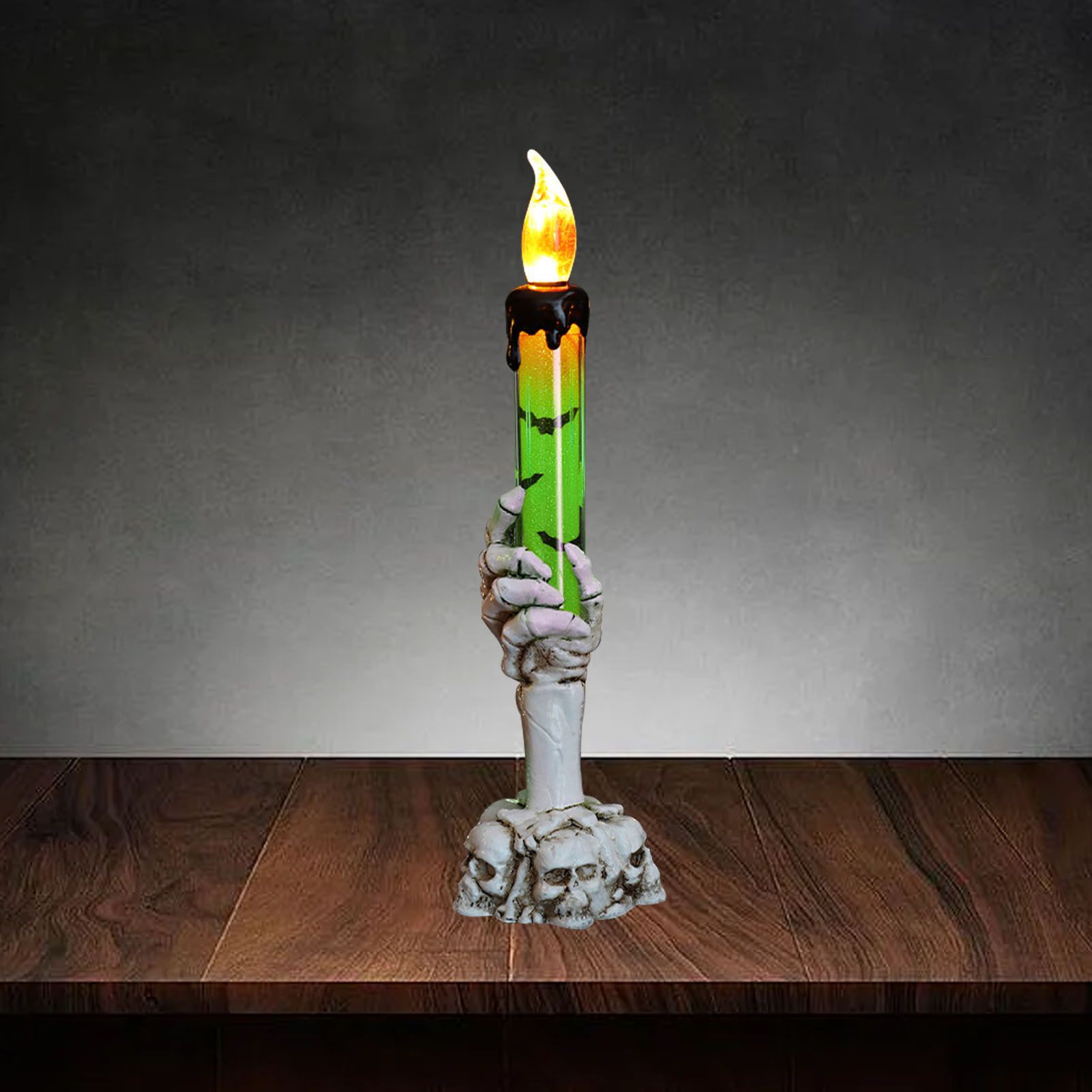 Halloween Skull Candle Holder Light Skeleton Ghost Hand Flameless Candle Lamp Party Bar Decoration Lamp Green