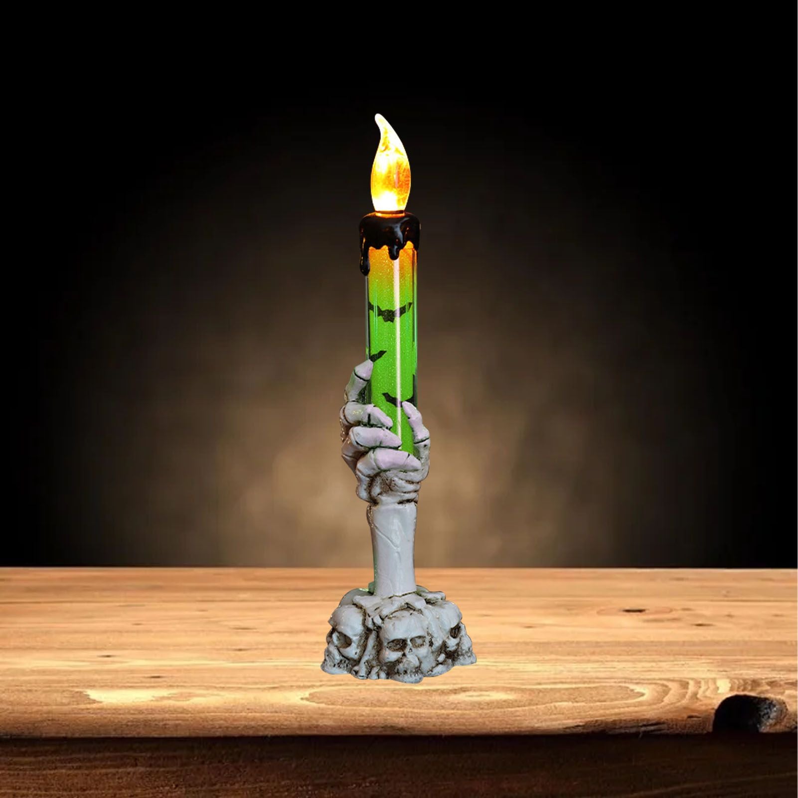 Halloween Skull Candle Holder Light Skeleton Ghost Hand Flameless Candle Lamp Party Bar Decoration Lamp Green