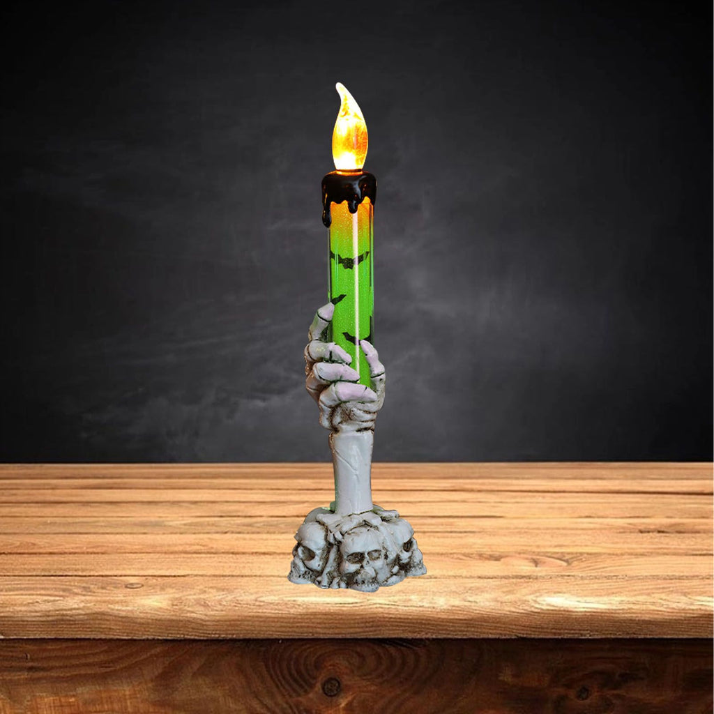 Halloween Skull Candle Holder Light Skeleton Ghost Hand Flameless Candle Lamp Party Bar Decoration Lamp Green