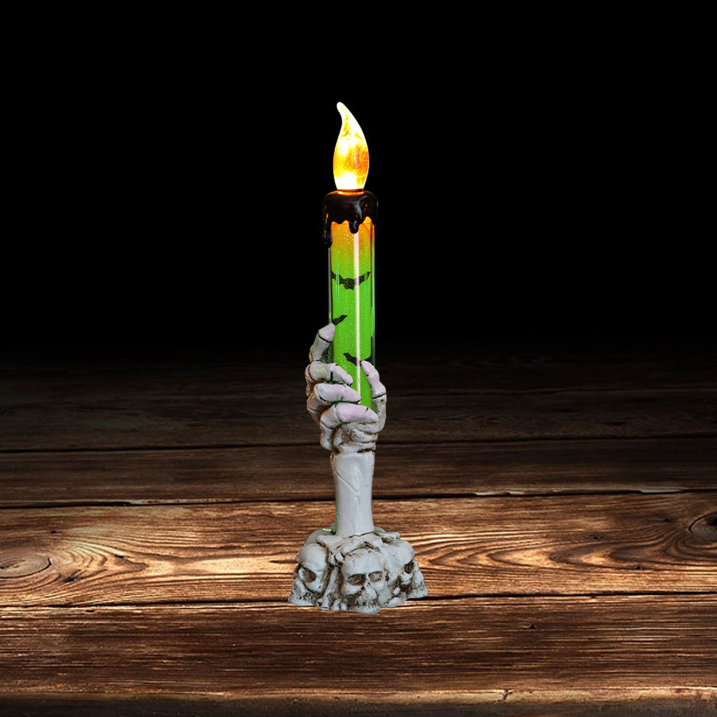 Halloween Skull Candle Holder Light Skeleton Ghost Hand Flameless Candle Lamp Party Bar Decoration Lamp Green