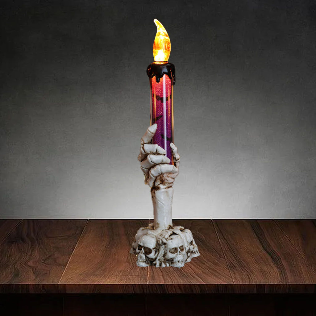 Halloween Skull Candle Holder Light Skeleton Ghost Hand Flameless Candle Lamp Party Bar Decoration Lamp Purple