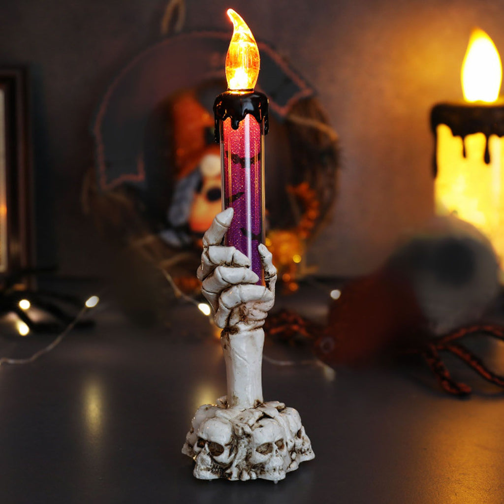 Halloween Skull Candle Holder Light Skeleton Ghost Hand Flameless Candle Lamp Party Bar Decoration Lamp Purple