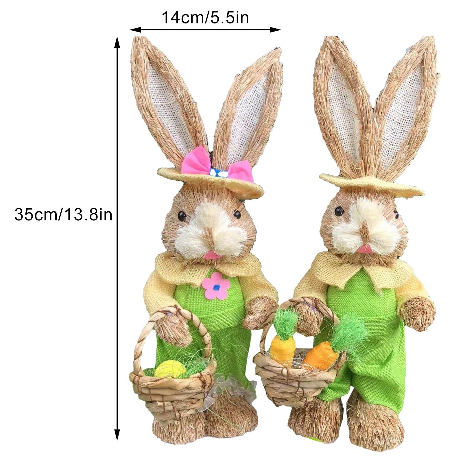 Straw Bunny Couple Cute Vintage Rabbit Ornament Handmade Straw Rabbit Figurine for Home Stage Store Decoration