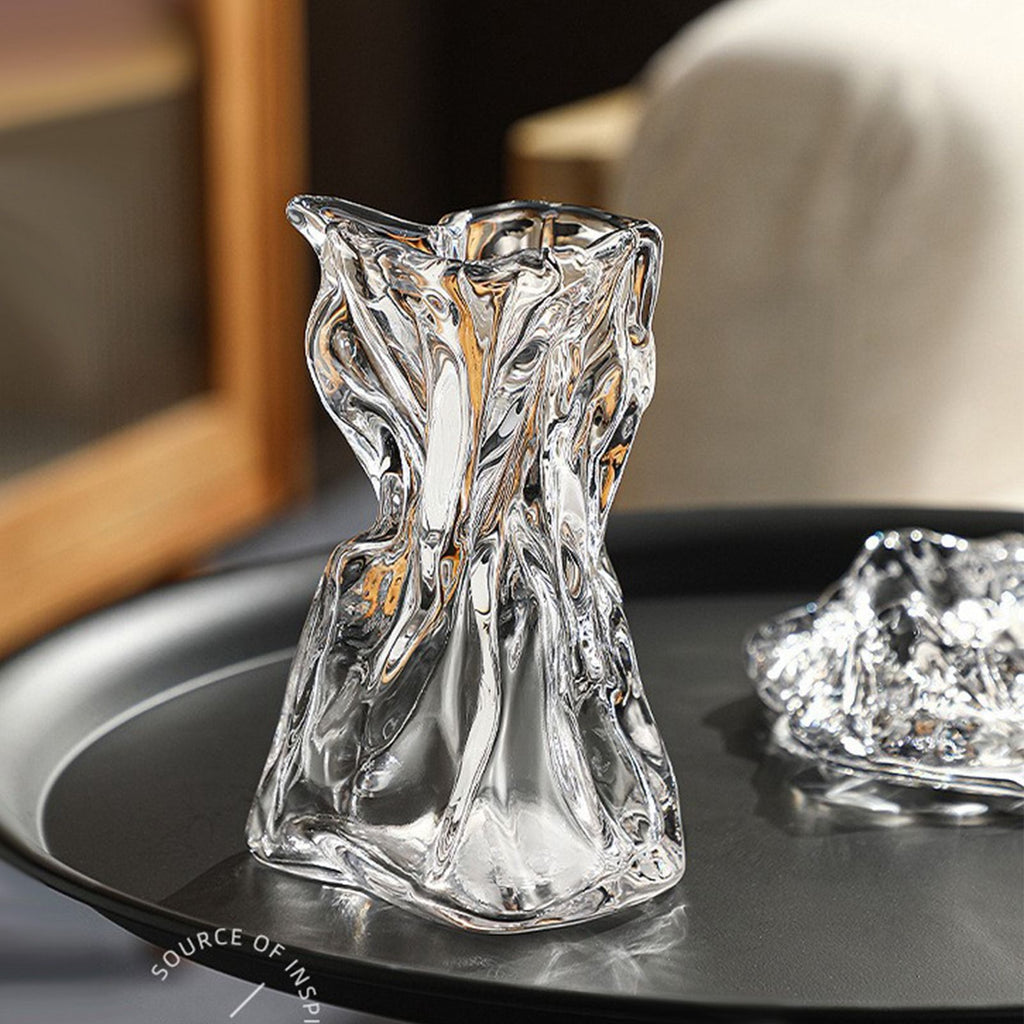 Pleated Glass Vase Light Luxury Hydroponic Vase Living Room Dining Table Dried Flower Vase Flower Arrangement Ornaments