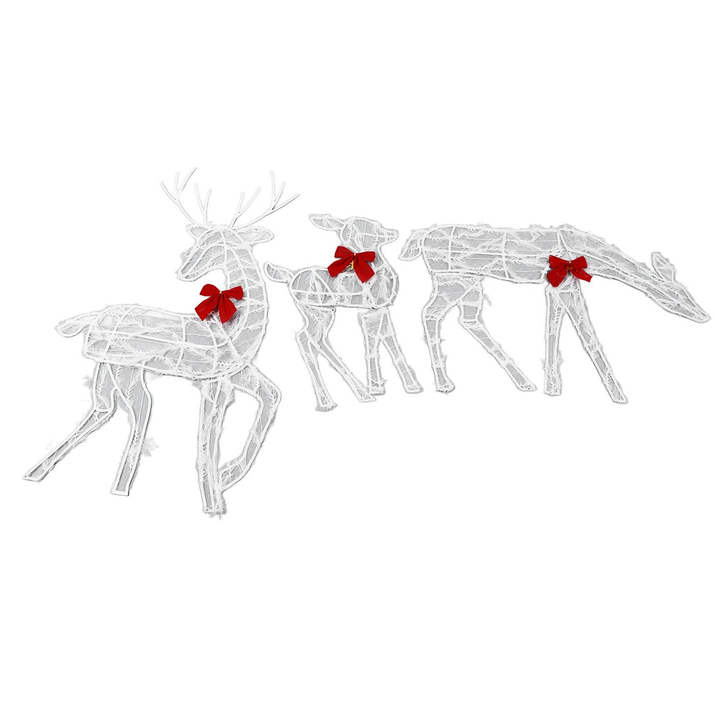 3 Piece Lighted Christmas Deer Family Set Outdoor Yard Decoration with LED Lights Red Bows Mother Child Reindeer Garden Decor